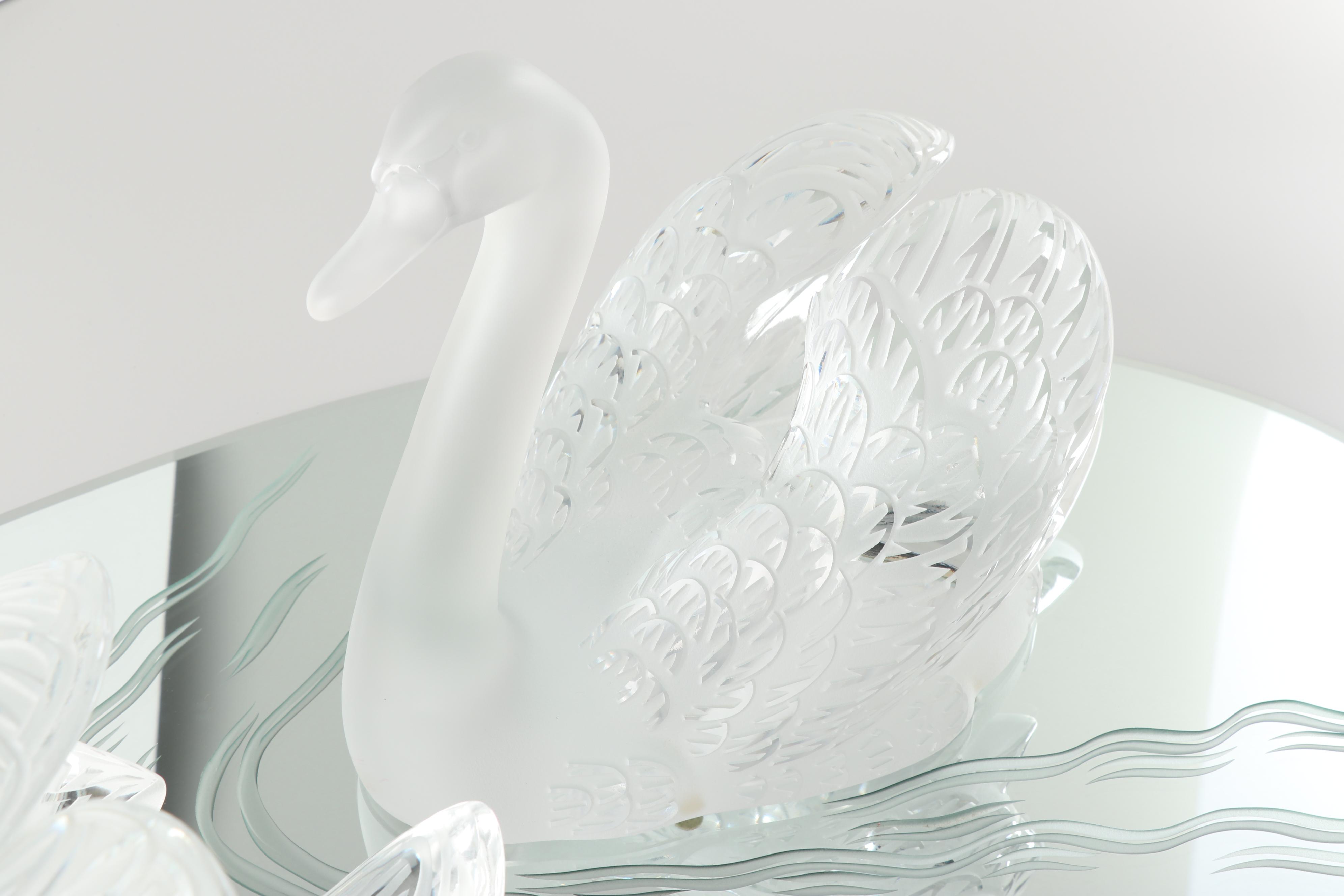 Lalique "Miroir Cygne" Crystal and Glass Tableau