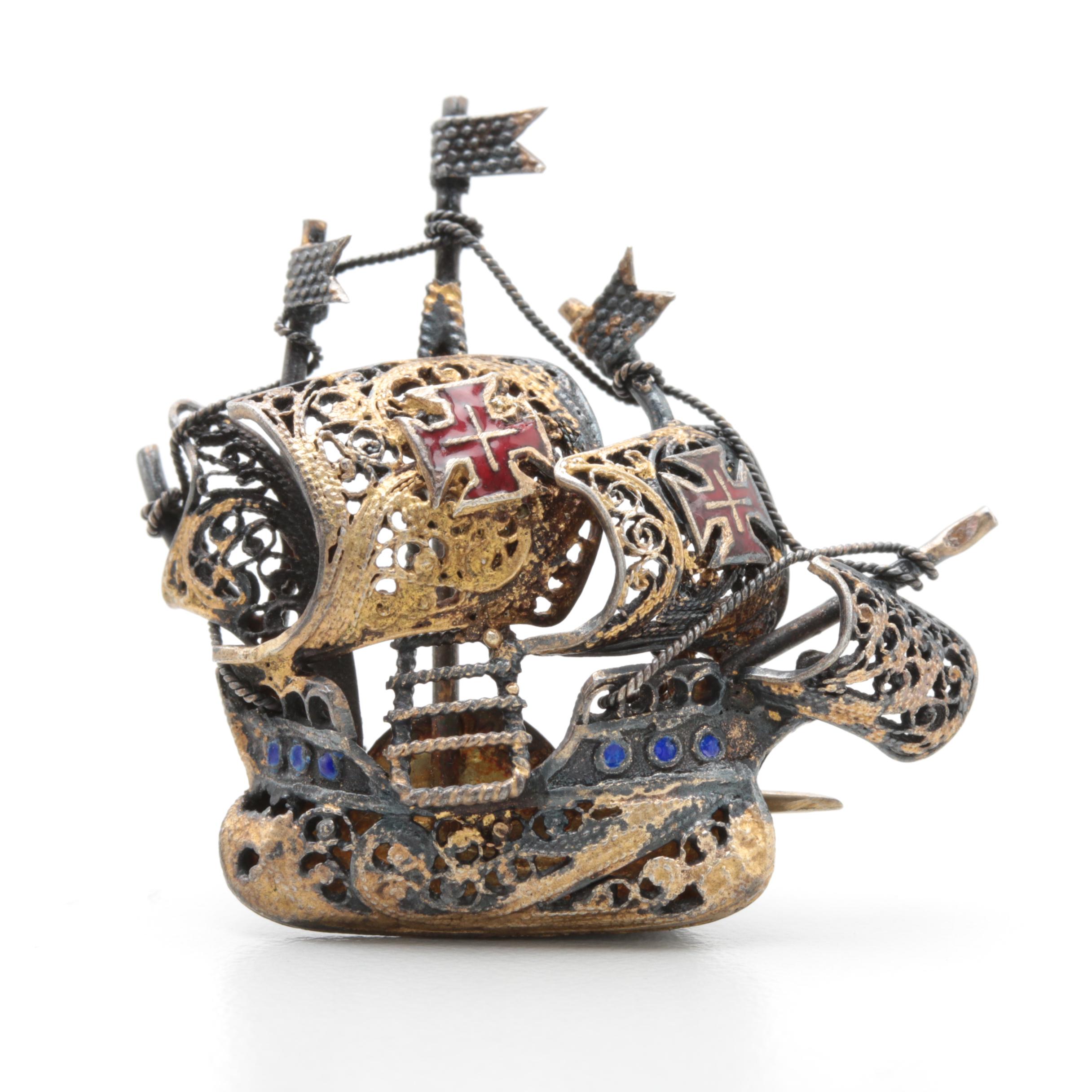 Sterling Silver Brooches and Pendants Featuring Gold Wash and Filigree Accents