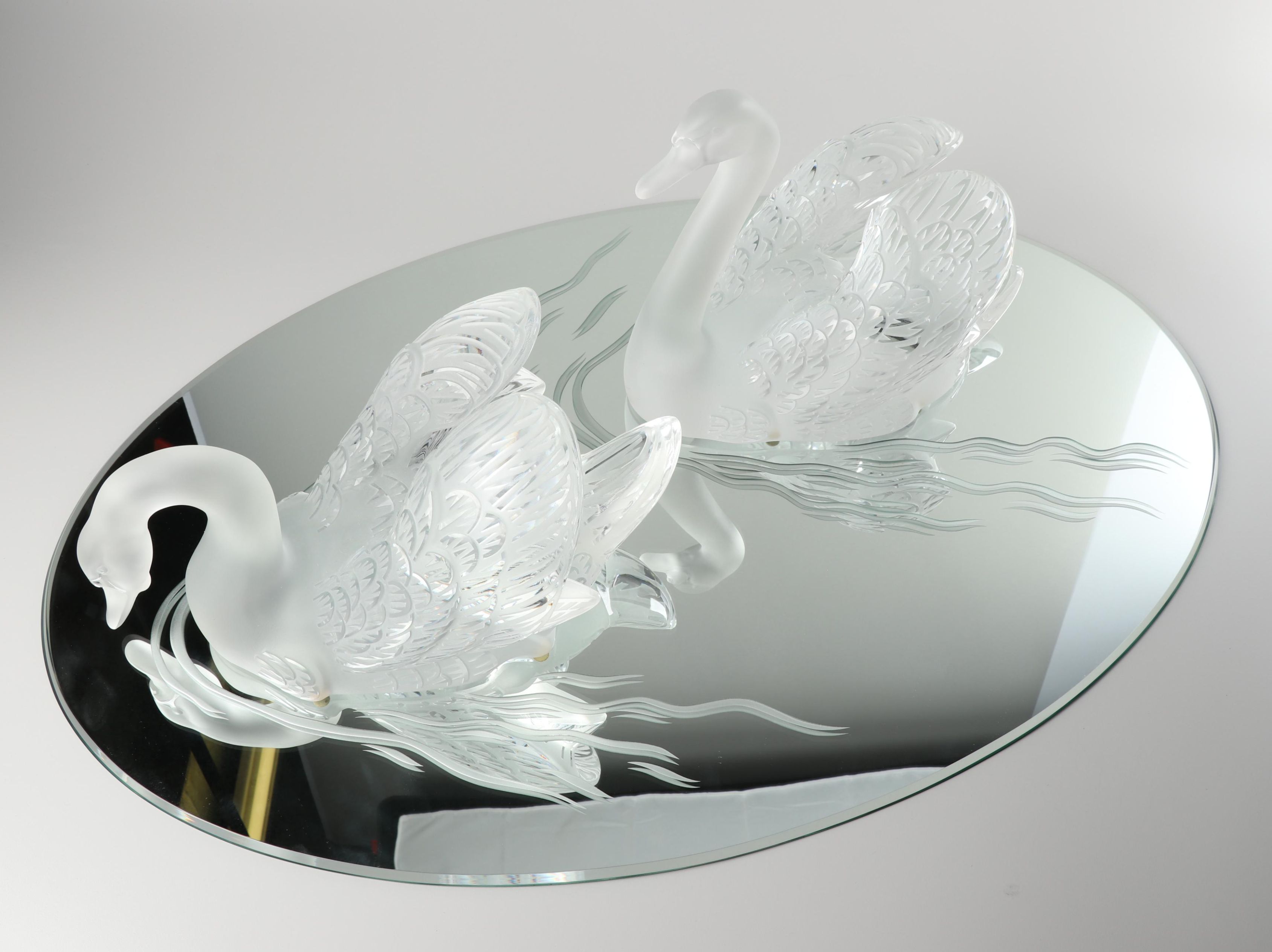 Lalique "Miroir Cygne" Crystal and Glass Tableau