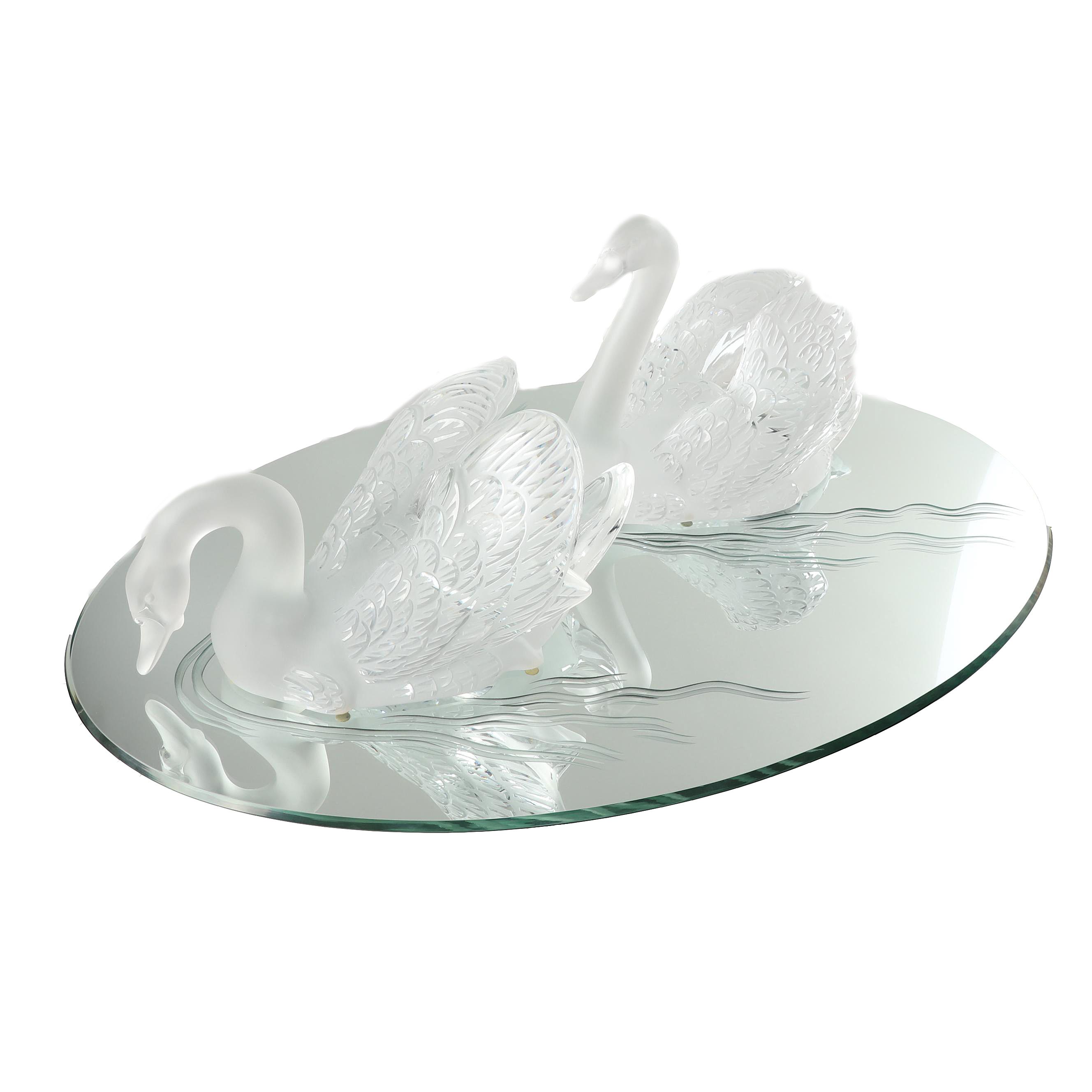 Lalique "Miroir Cygne" Crystal and Glass Tableau