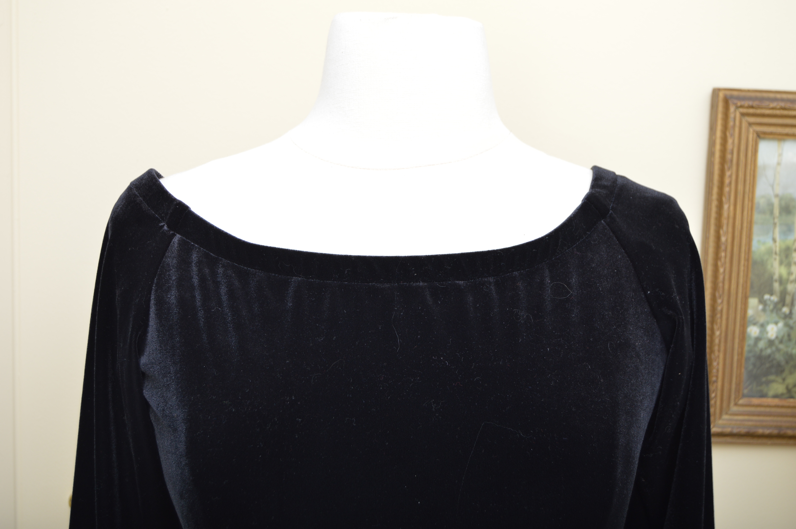 Lawrence Kurtz Black Velvet Evening Gown with Beaded Sleeves
