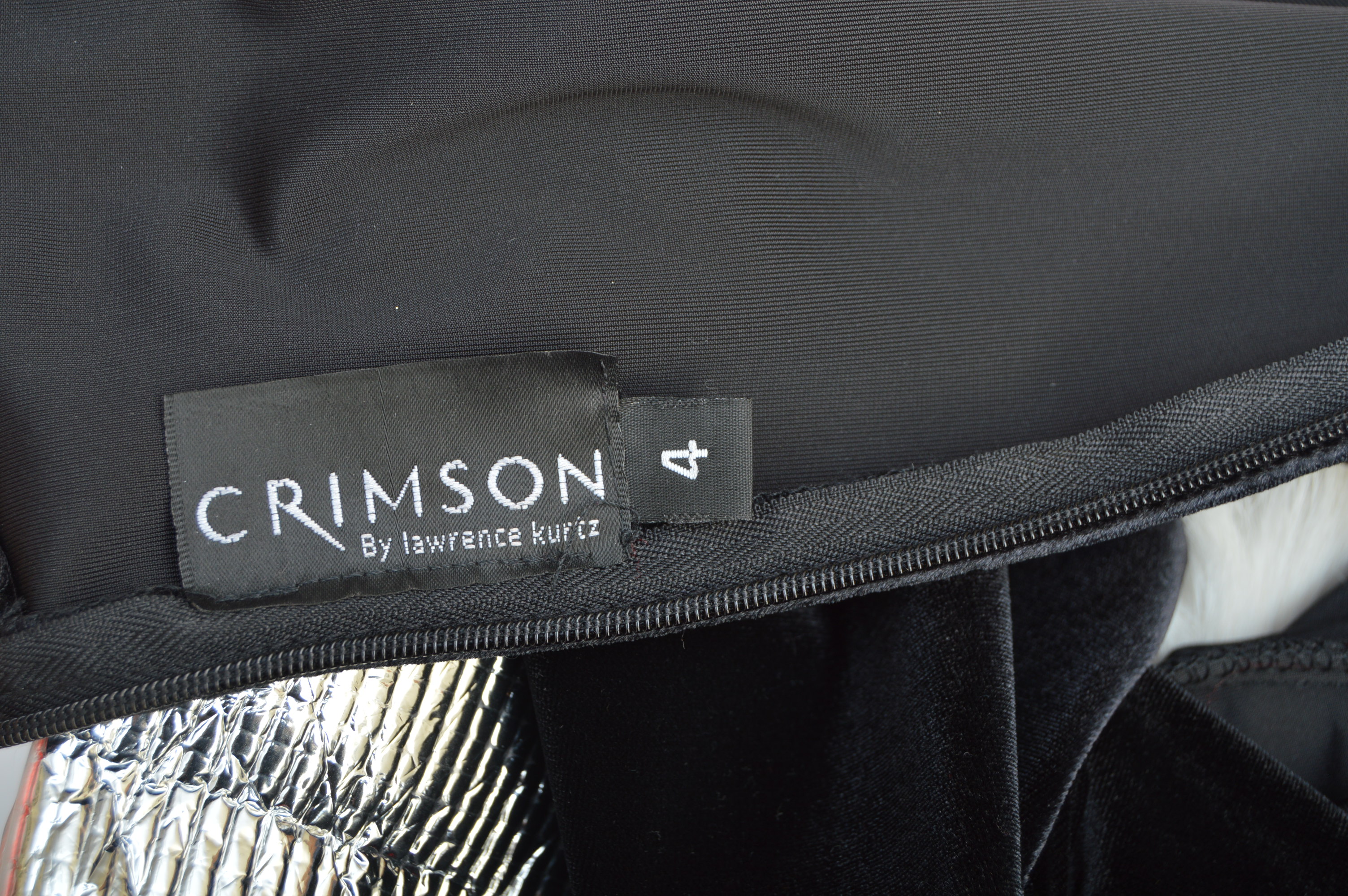 Lawrence Kurtz Black Velvet Evening Gown with Beaded Sleeves