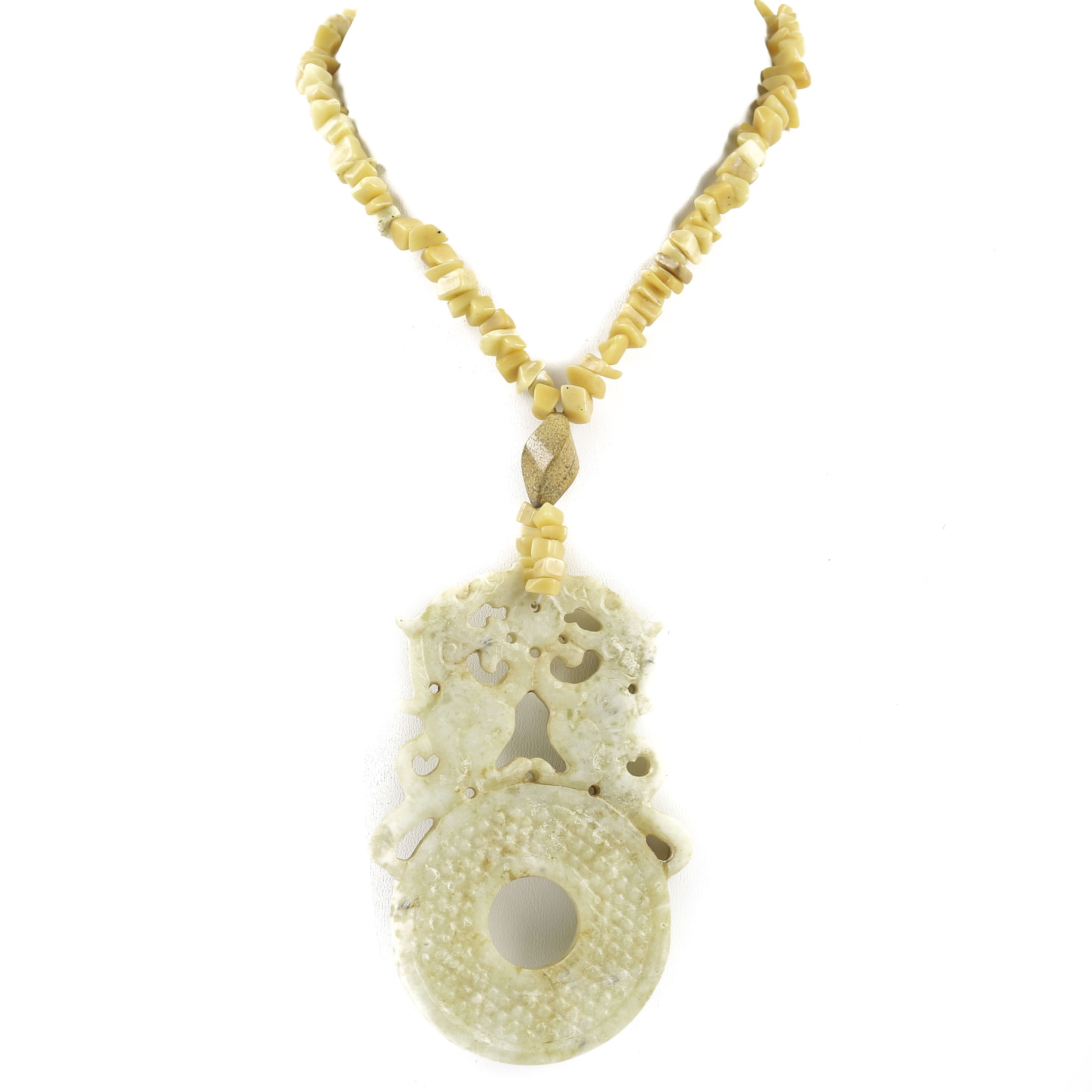 Vintage Carved Nephrite Double Dragon Necklace