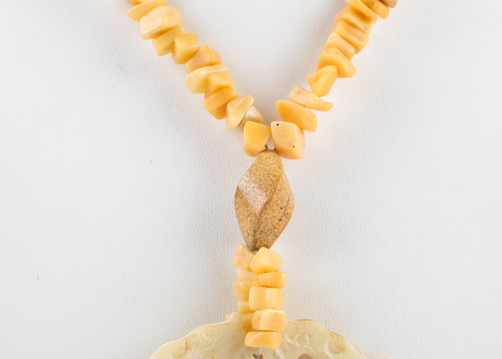 Vintage Carved Nephrite Double Dragon Necklace