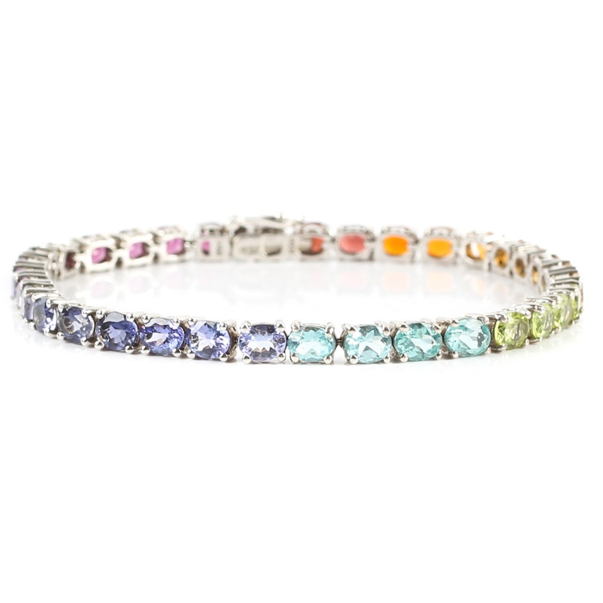 Sterling Silver Multi-Gemstone Rainbow Tennis Bracelet
