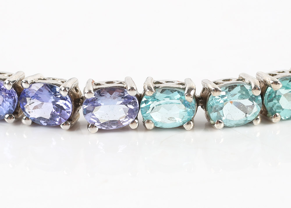 Sterling Silver Multi-Gemstone Rainbow Tennis Bracelet