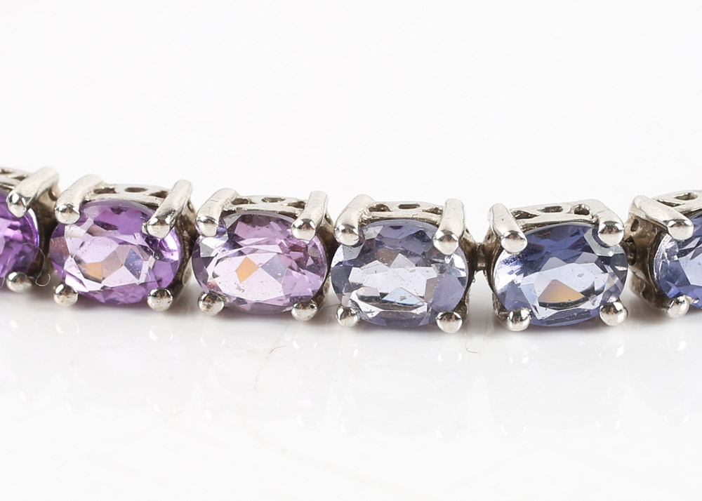 Sterling Silver Multi-Gemstone Rainbow Tennis Bracelet