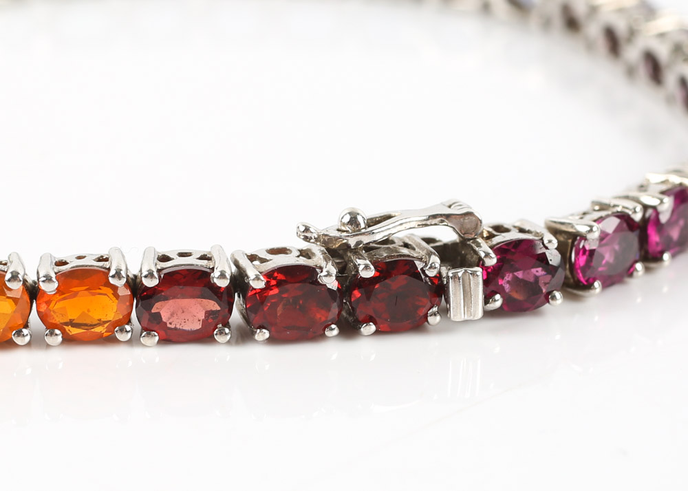 Sterling Silver Multi-Gemstone Rainbow Tennis Bracelet