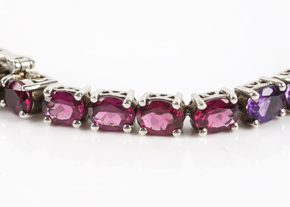 Sterling Silver Multi-Gemstone Rainbow Tennis Bracelet