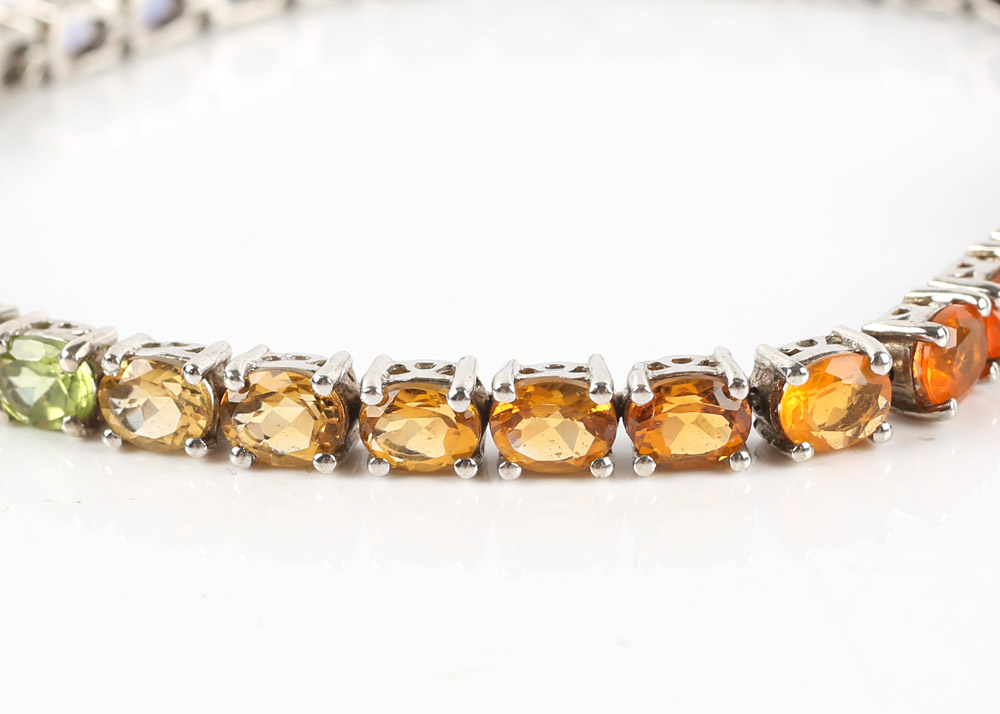 Sterling Silver Multi-Gemstone Rainbow Tennis Bracelet