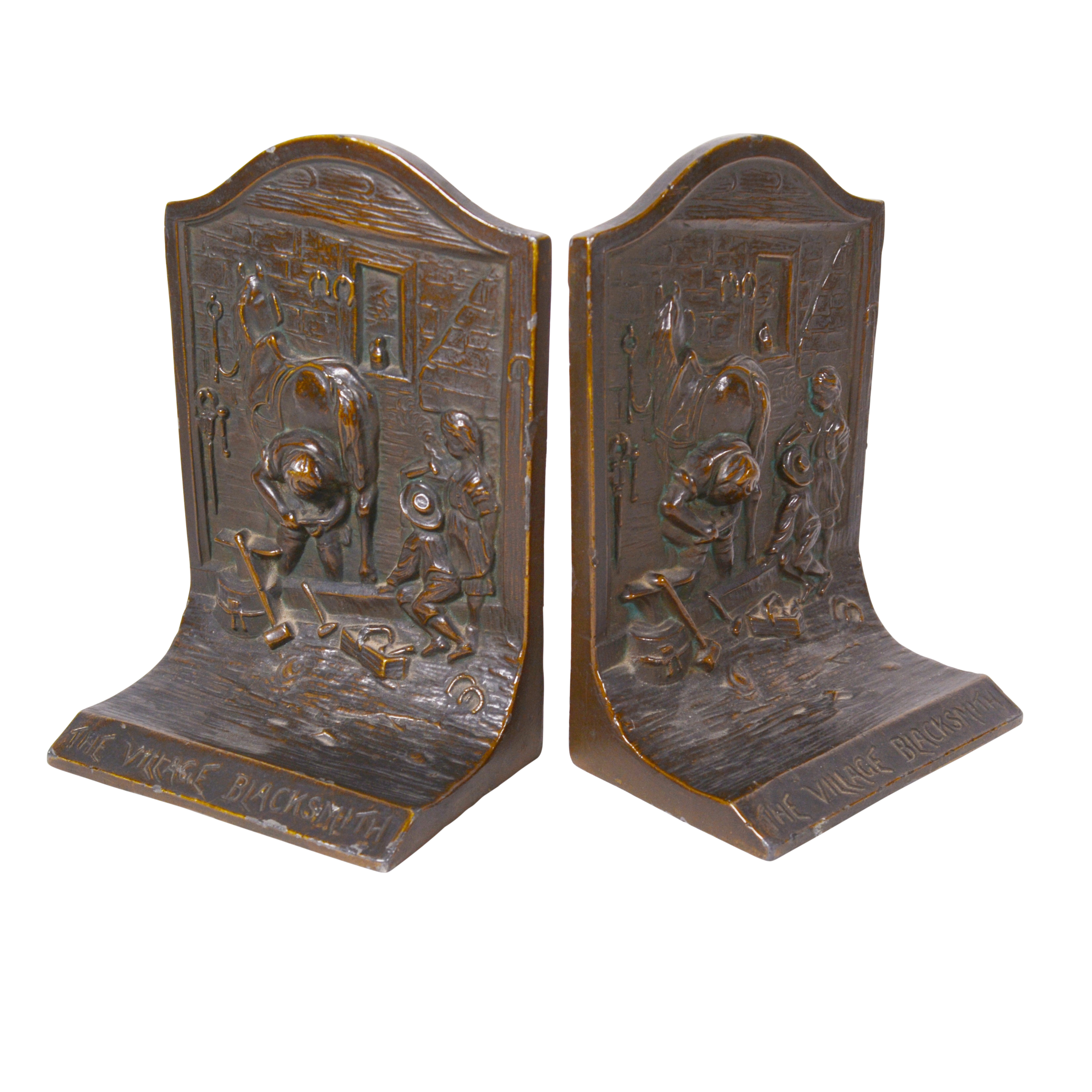 "The Village Blacksmith" Bronze Finish Bookends