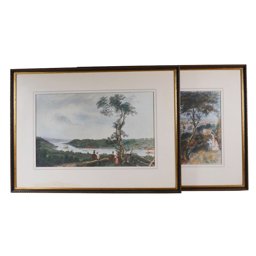 Pair of Colored Etchings of View Over Ohio River