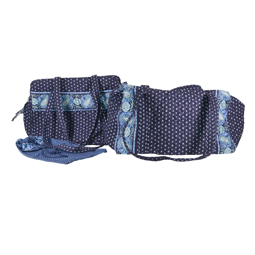 Vera Bradley Blue Quilted Cotton Duffel and Tote Bag