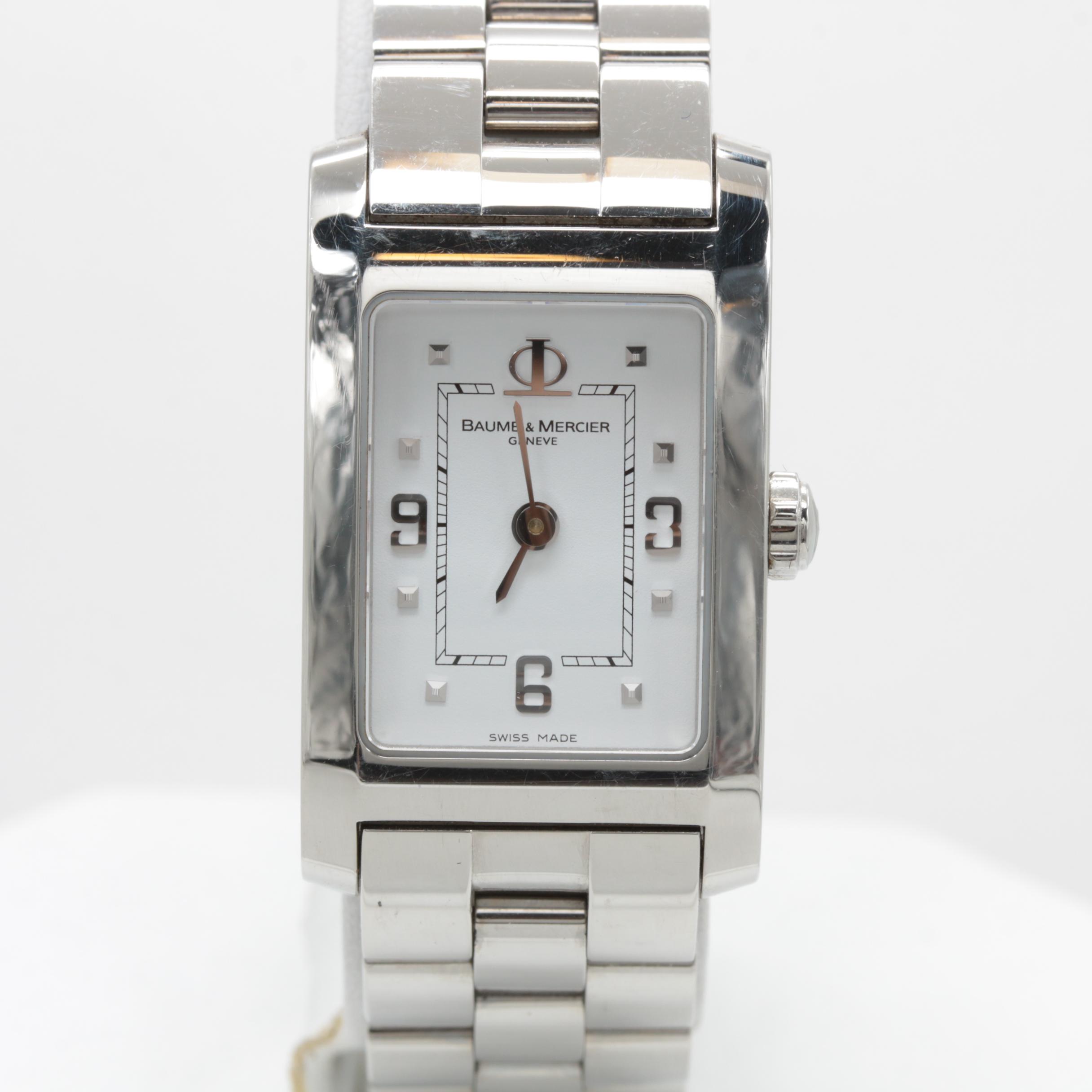 Baume and Mercier Stainless Steel White Rectangular Dial Watch