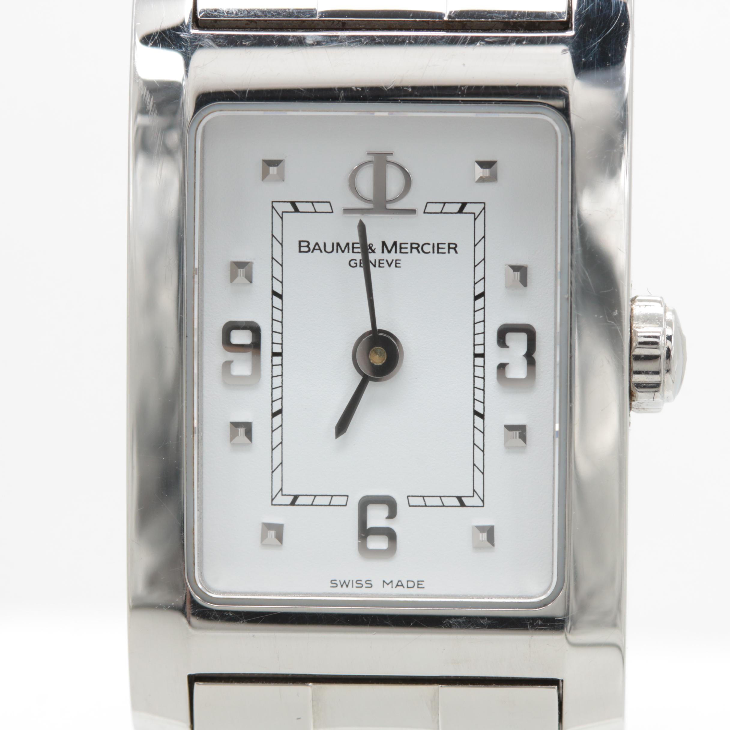 Baume and Mercier Stainless Steel White Rectangular Dial Watch
