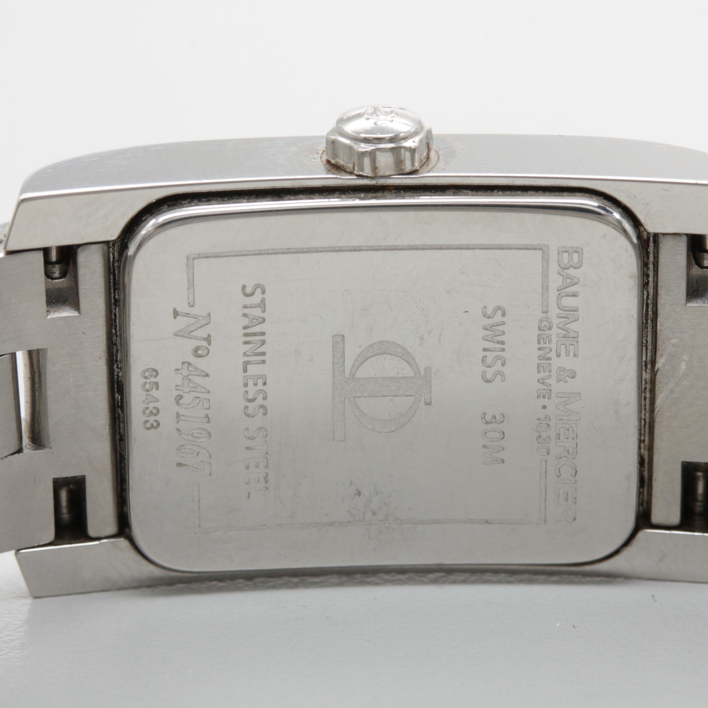 Baume and Mercier Stainless Steel White Rectangular Dial Watch