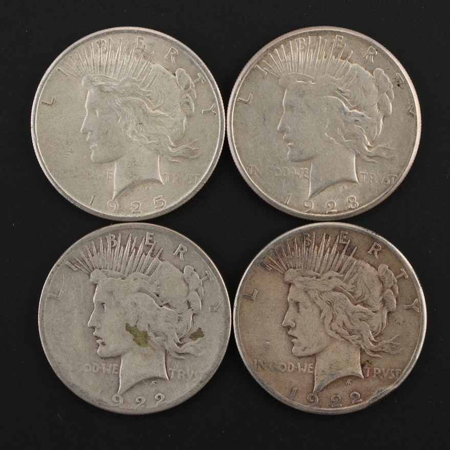 Two 1922-S, 1923-S and 1925 Peace Silver Dollars