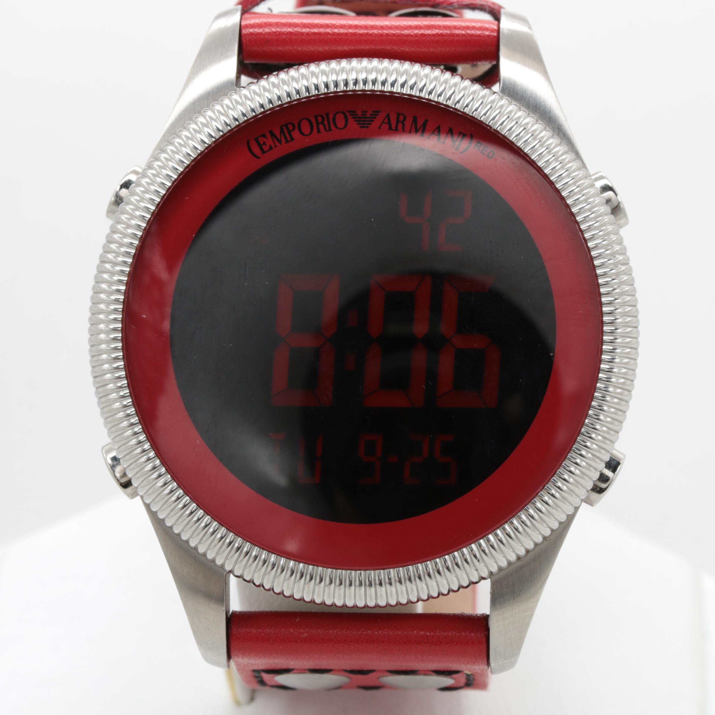 Emporio Armani Stainless Steel Red Digital Watch