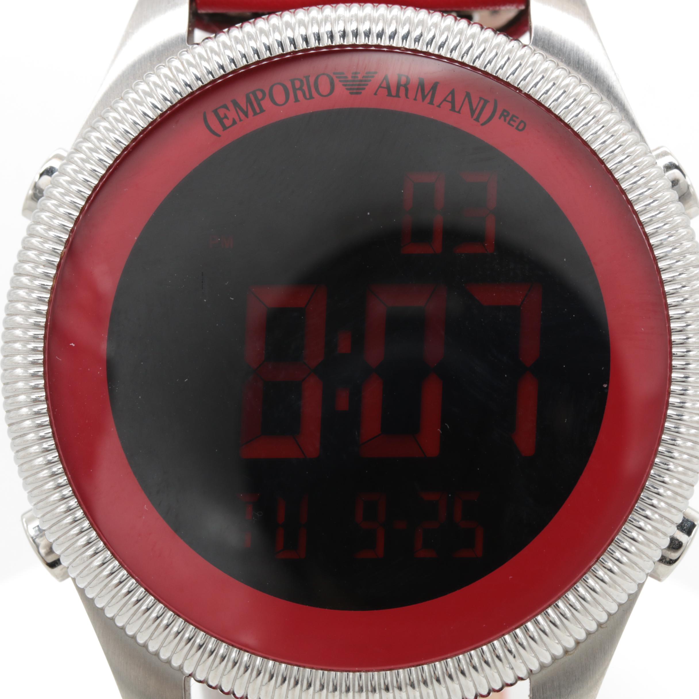 Emporio Armani Stainless Steel Red Digital Watch