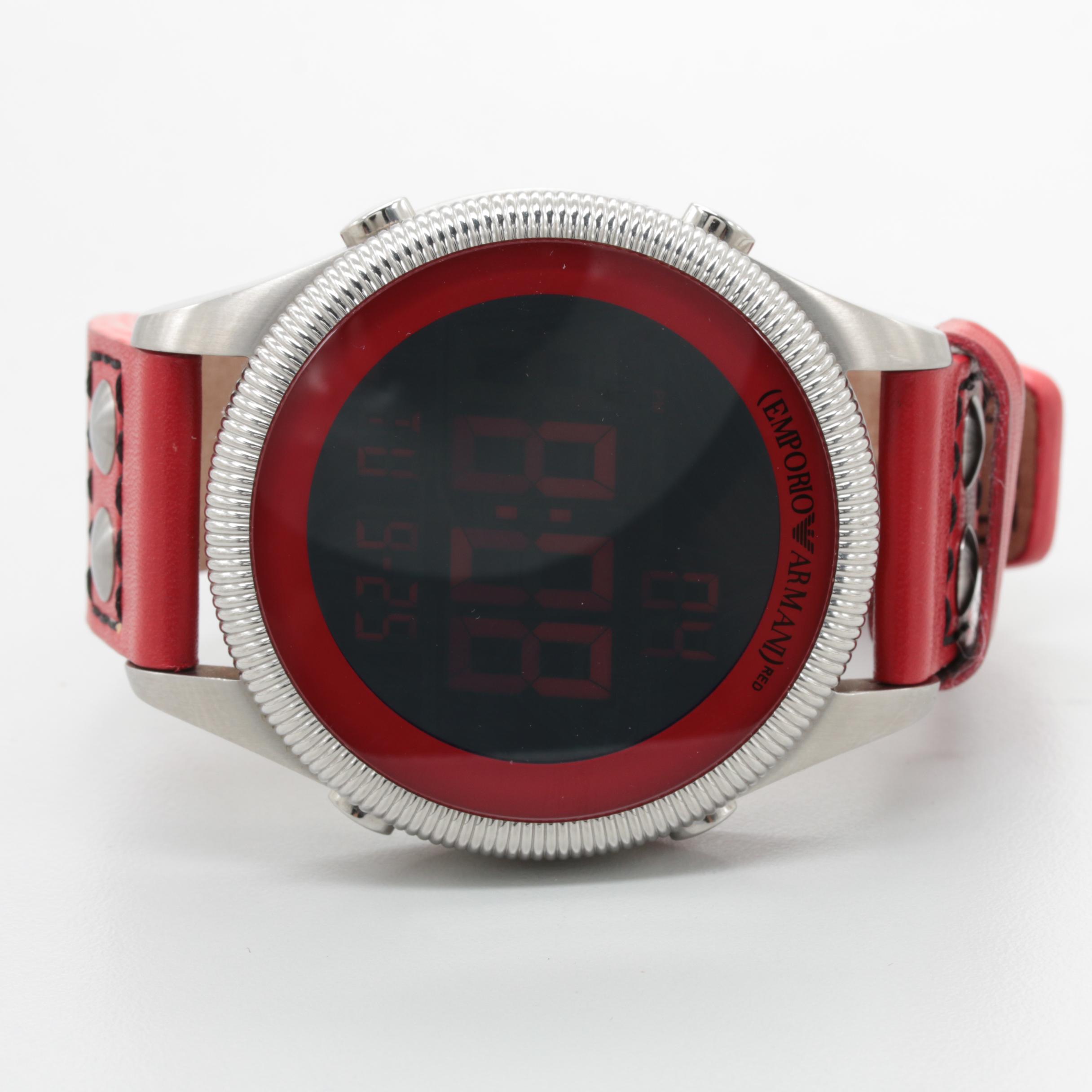 Emporio Armani Stainless Steel Red Digital Watch