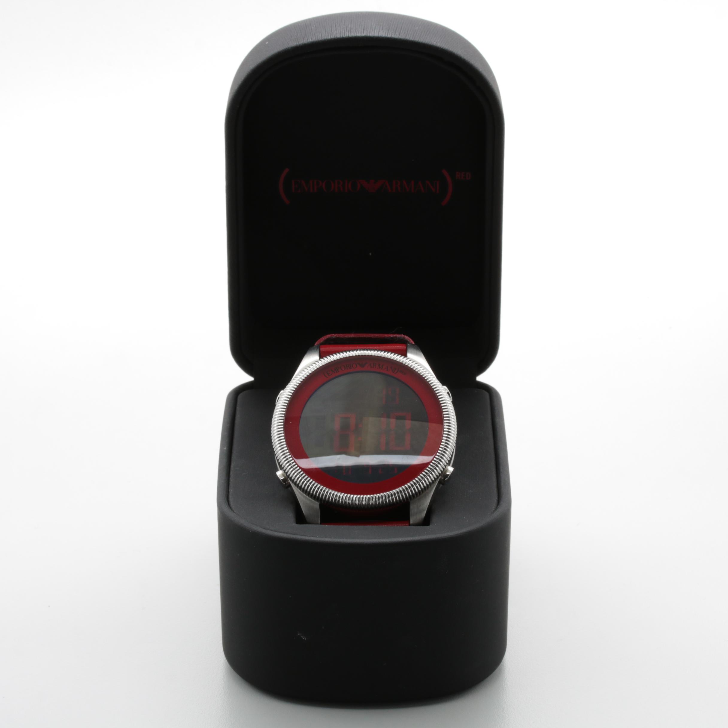 Emporio Armani Stainless Steel Red Digital Watch