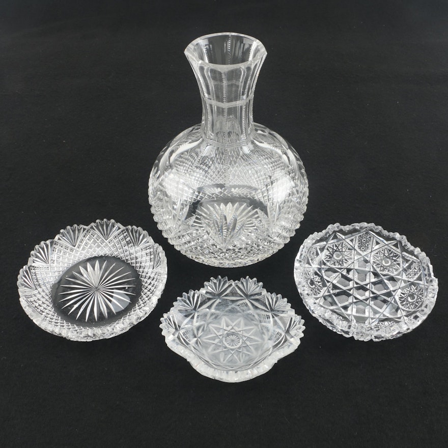 Cut Glass Decanter and Bowls including American Brilliant Period