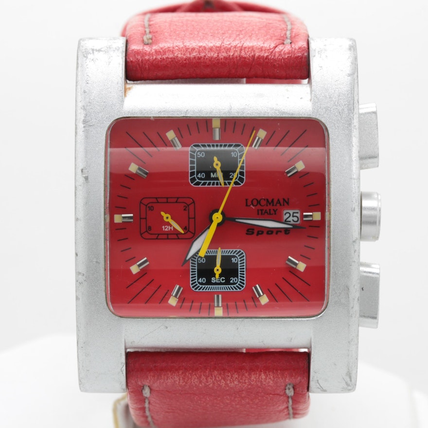 Lockman Aluminum Red Dial and Leather Strap Wristwatch