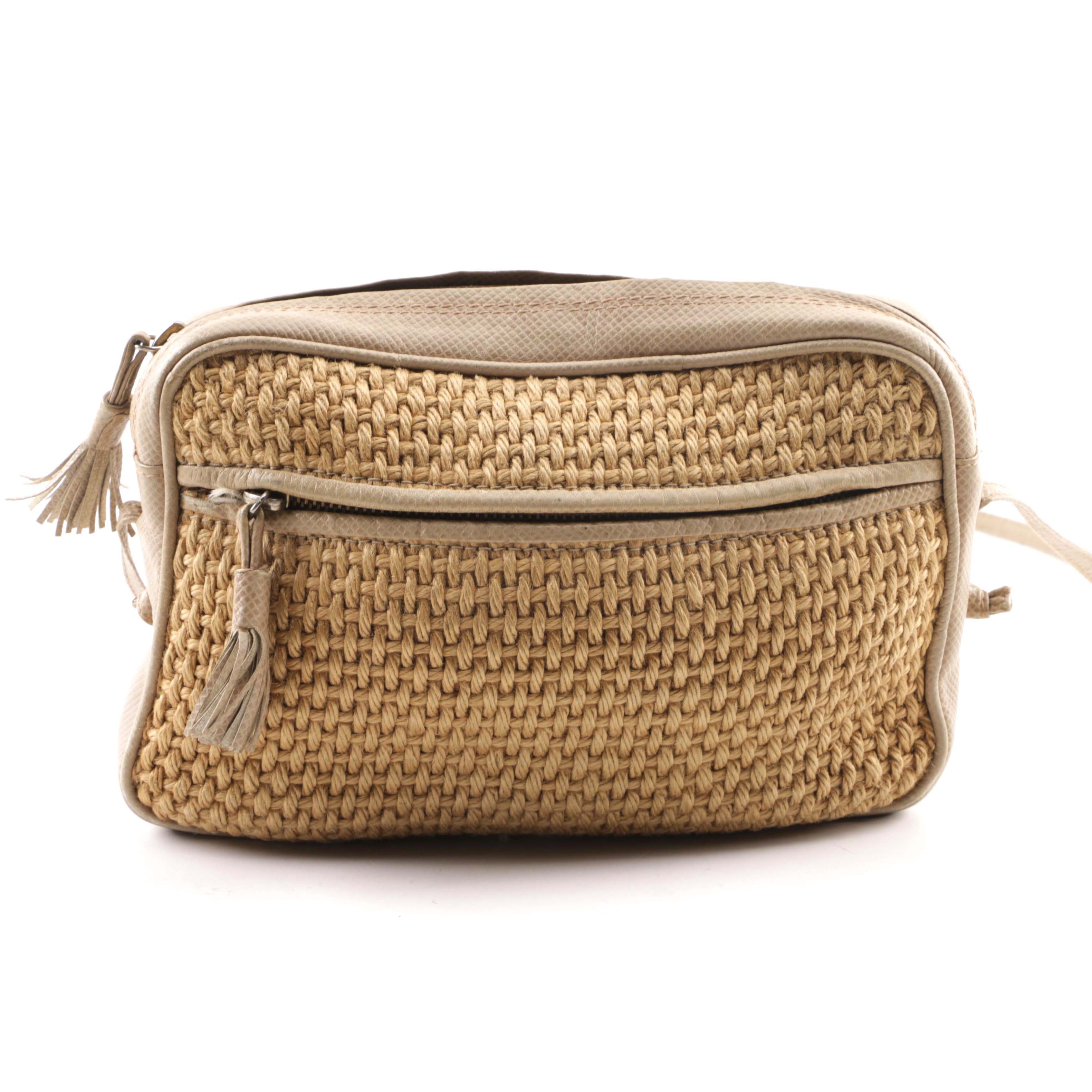 Vintage Bottega Veneta Woven Wool and Lizard Embossed Leather Shoulder Bag