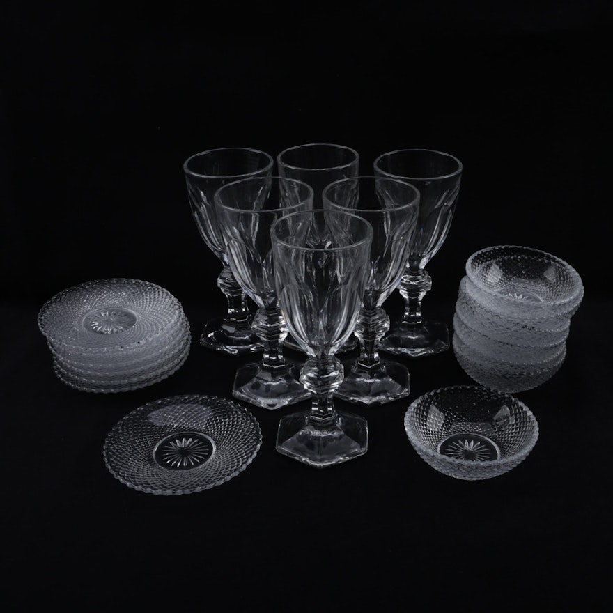 Heisey Glass Jelly Bowls with Underplates and "Colonial Clear" Stemware