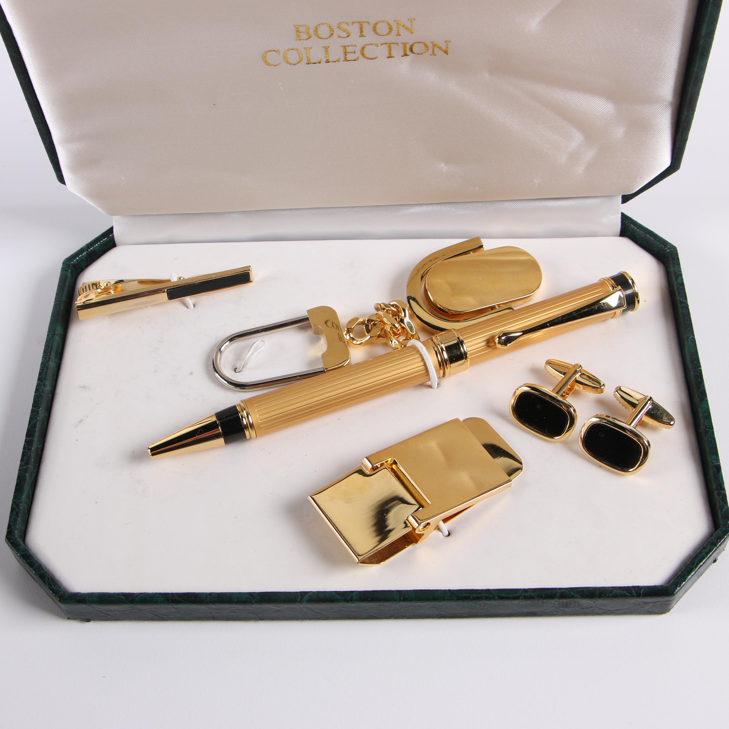 Men's Boston Collection Gold Tone and Black Resin Accessory Gift Set