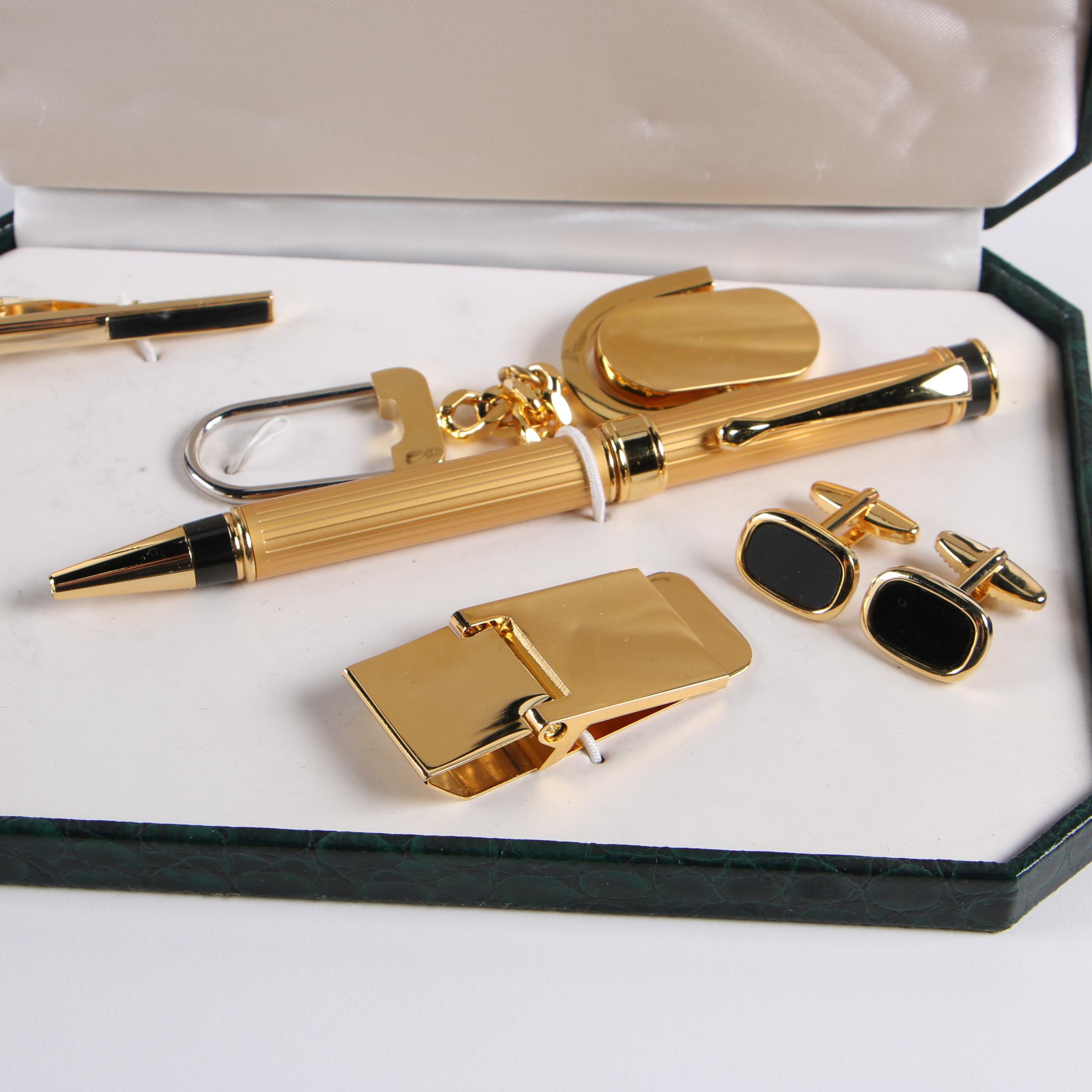 Men's Boston Collection Gold Tone and Black Resin Accessory Gift Set