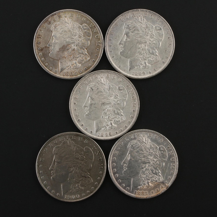 1881, 1884-O, 1889, 1896 and 1900 Morgan Silver Dollars