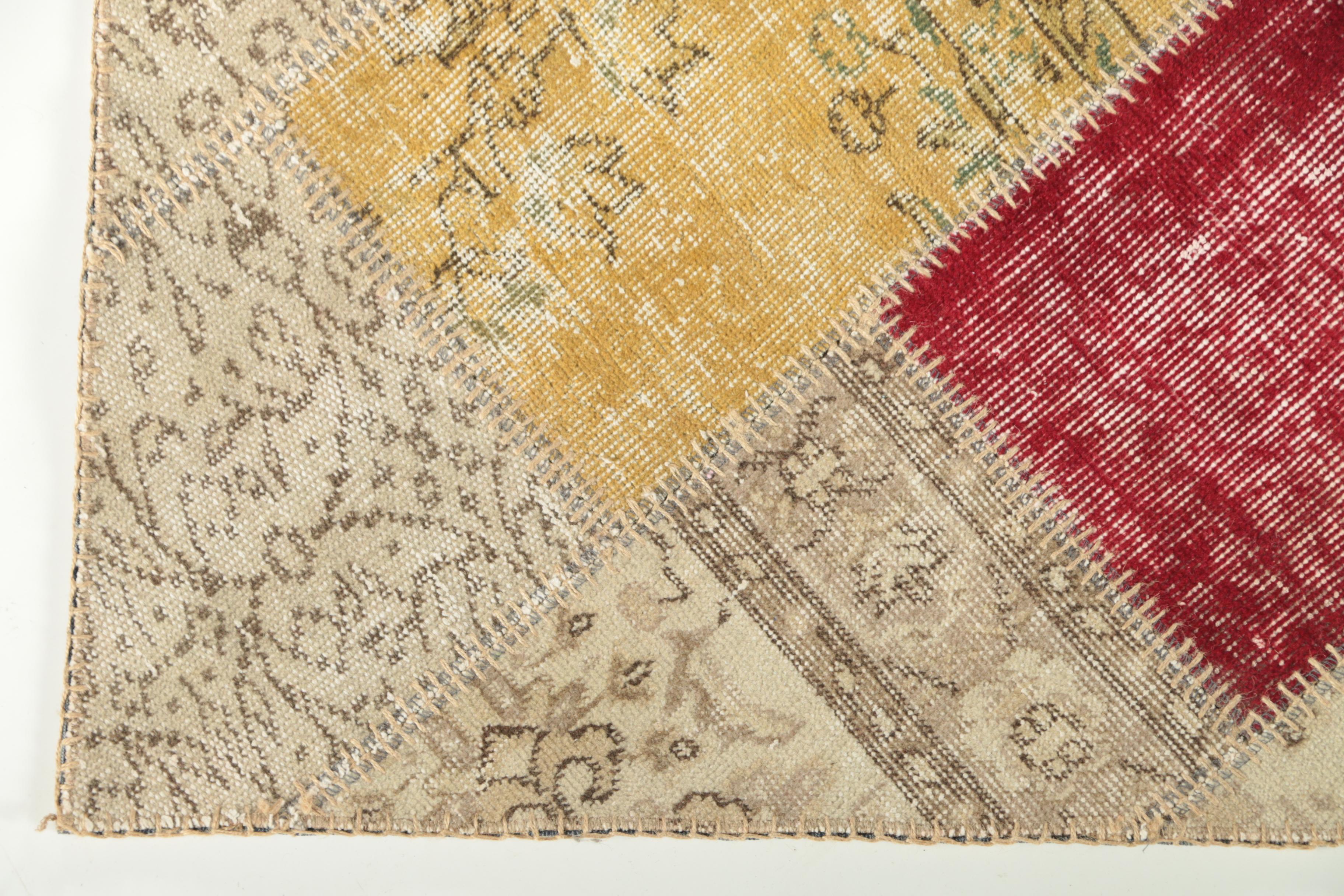 Hand-Knotted Turkish Patchwork Wool Area Rug by Blue Ocean Traders