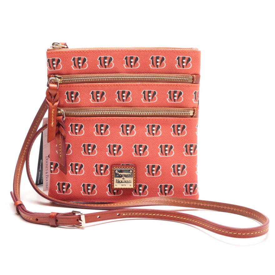 New Dooney & Bourke Cincinnati Bengals Triple Zip Crossbody Handbag