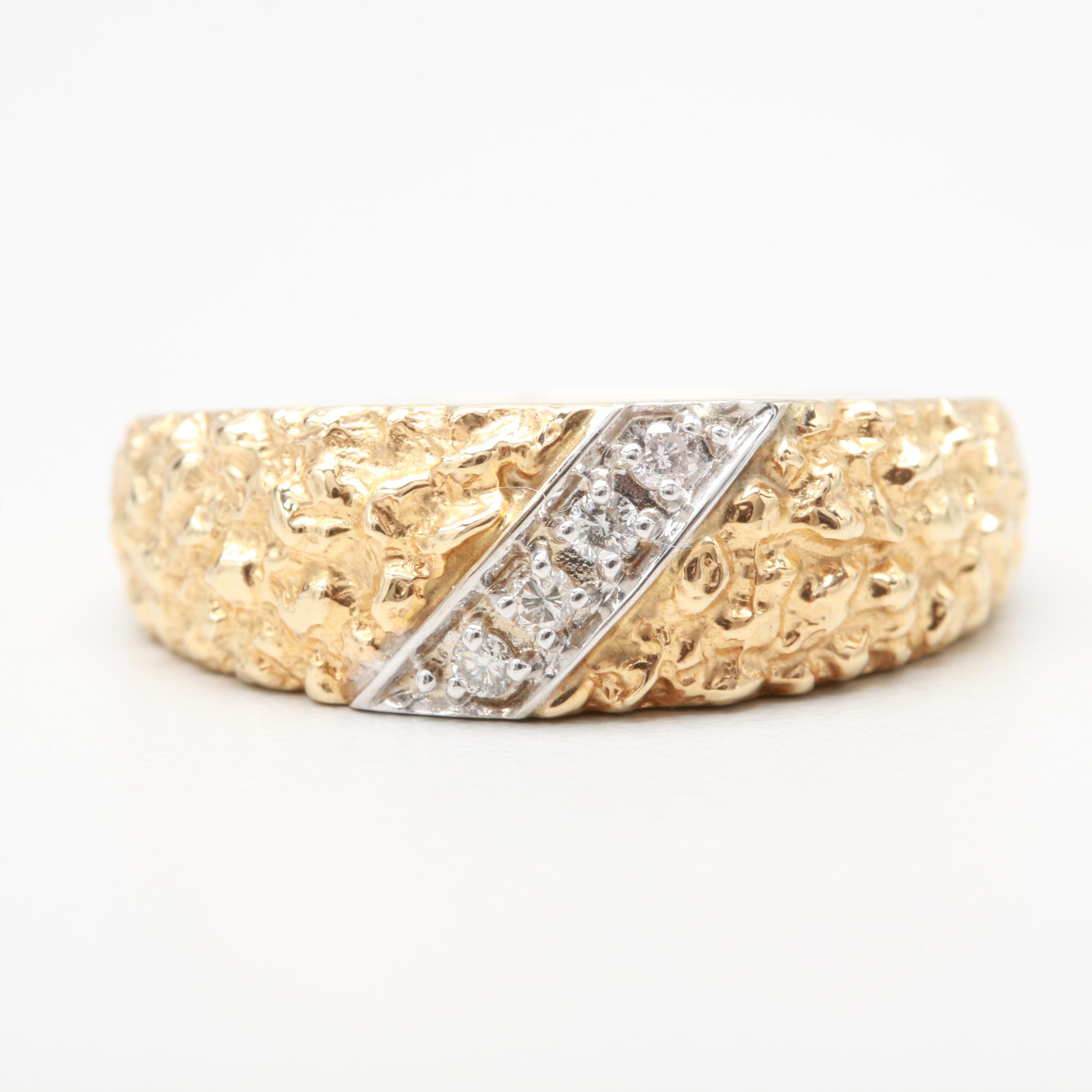 14K Yellow Gold Diamond Ring With White Gold Accent