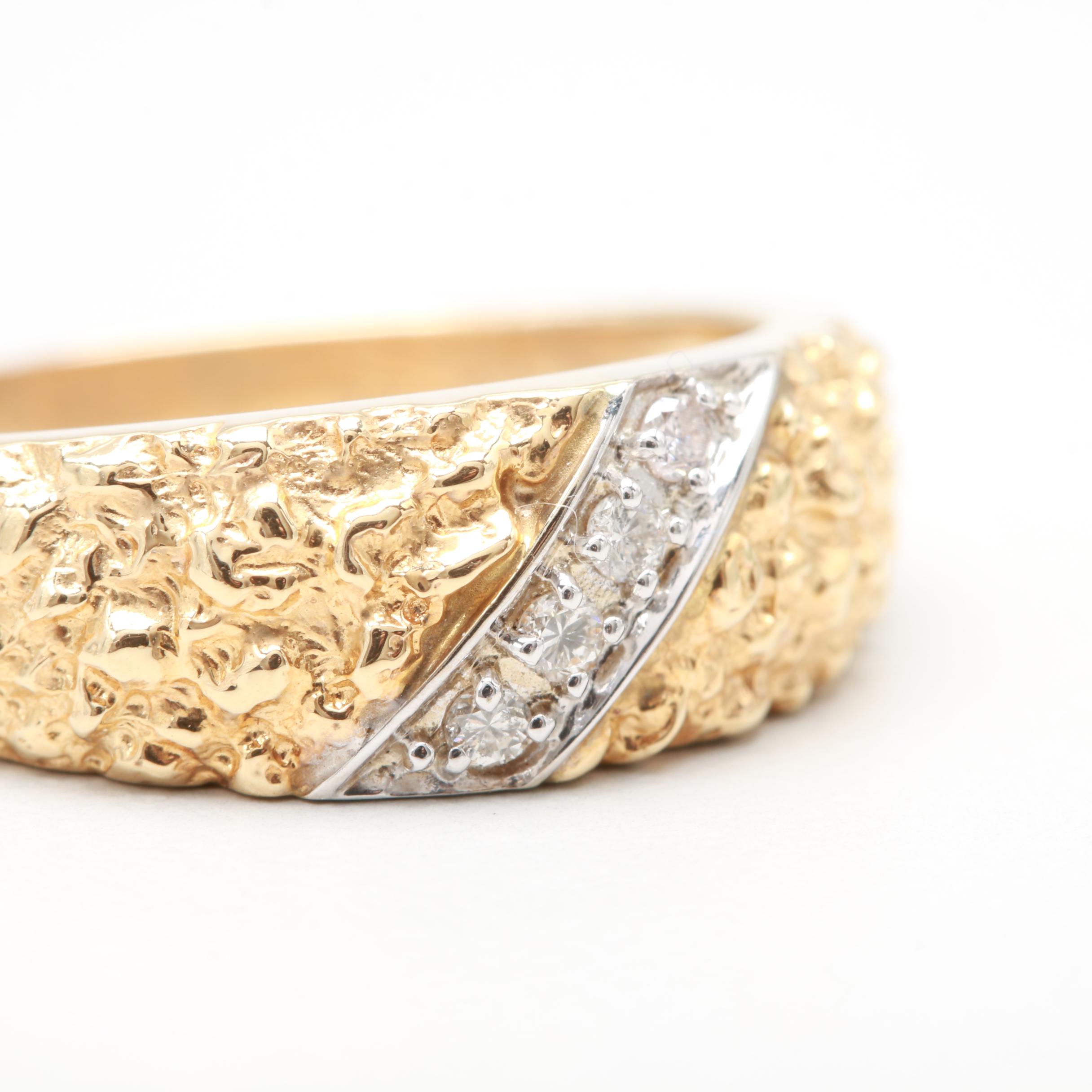 14K Yellow Gold Diamond Ring With White Gold Accent