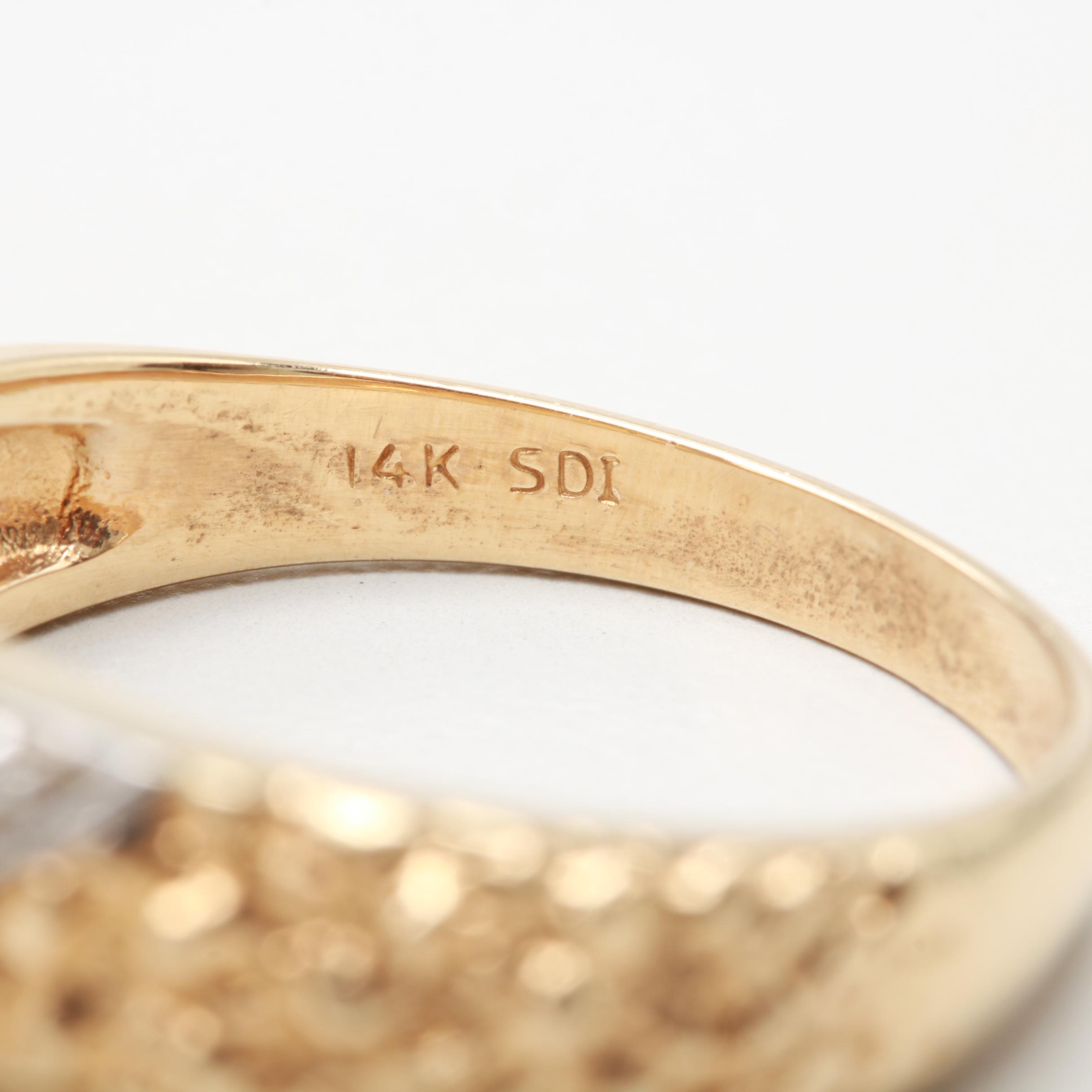 14K Yellow Gold Diamond Ring With White Gold Accent