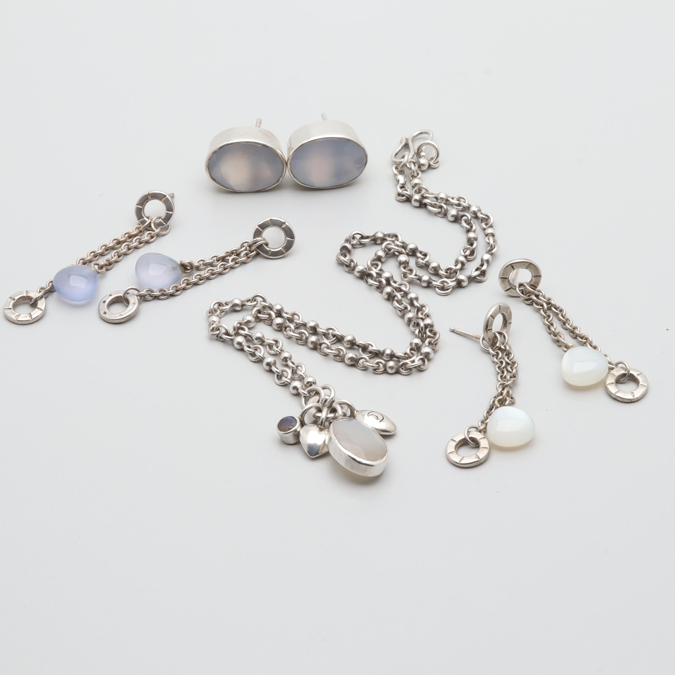 Sterling Silver Jewelry Assortment Including Quartz and Chalcedony
