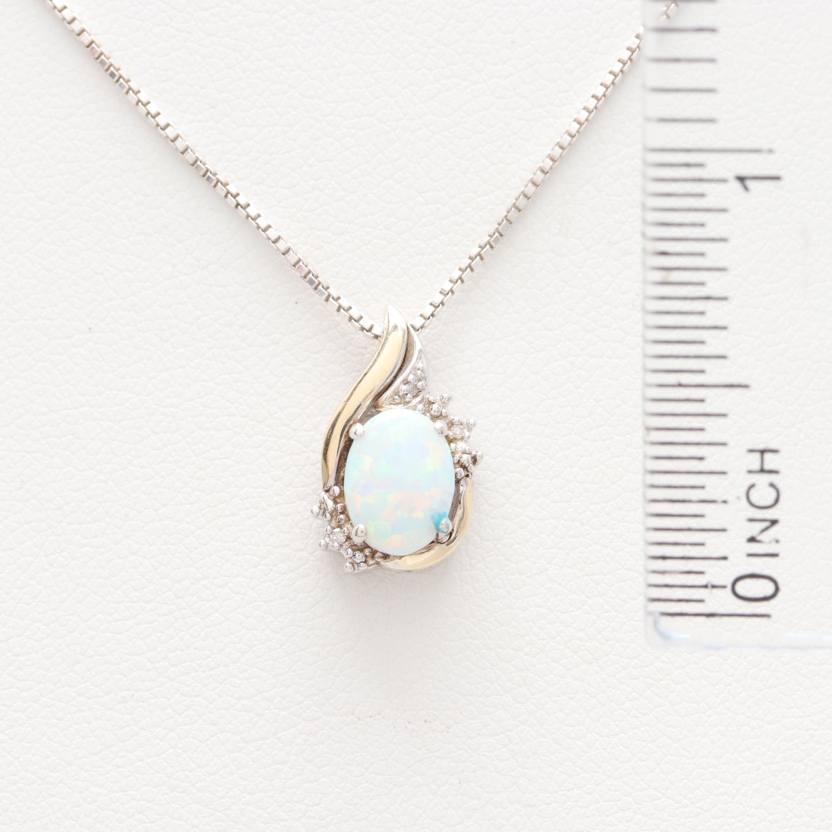 Alwand Vahan Sterling Silver and 10K Gold Synthetic Opal and Diamond Necklace