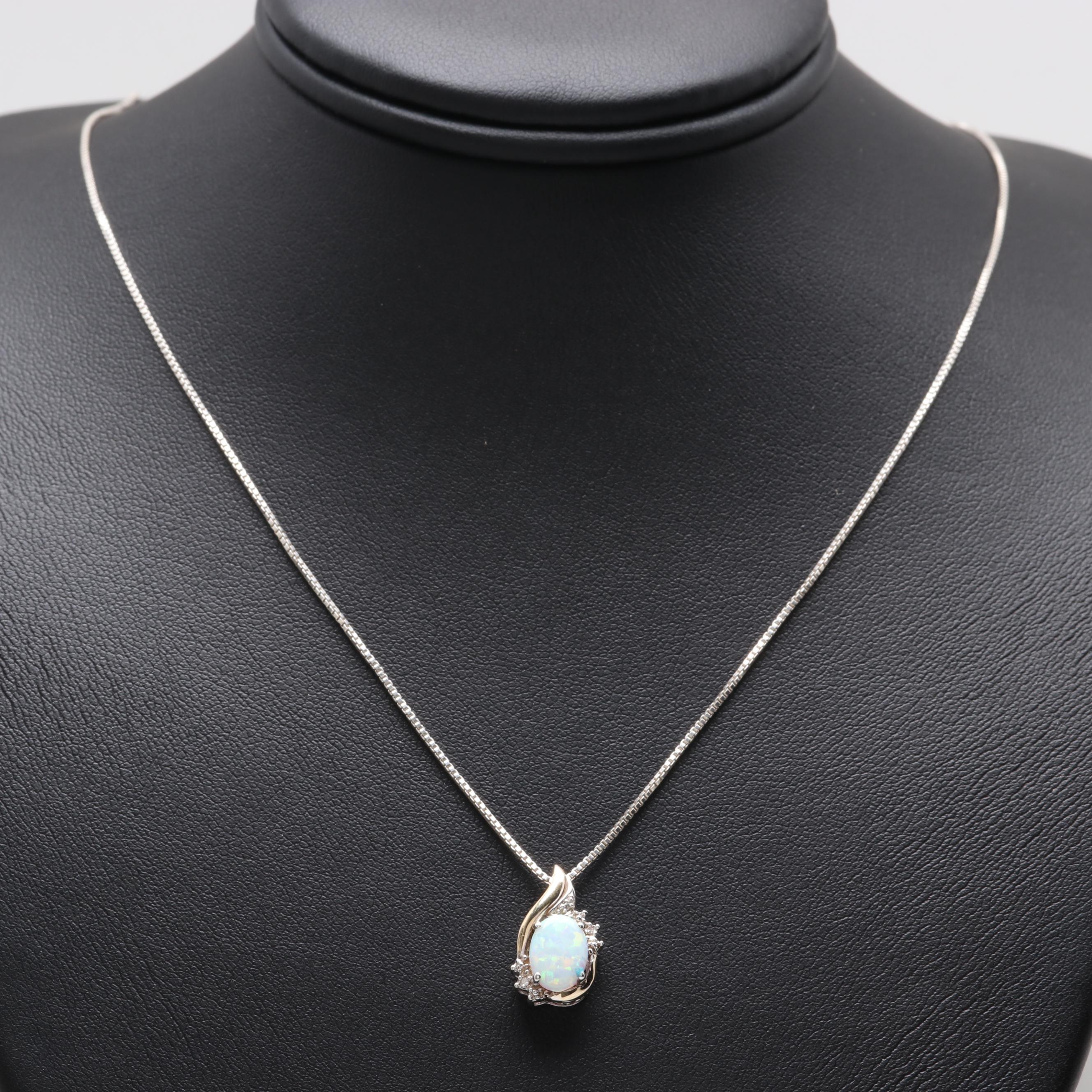 Alwand Vahan Sterling Silver and 10K Gold Synthetic Opal and Diamond Necklace