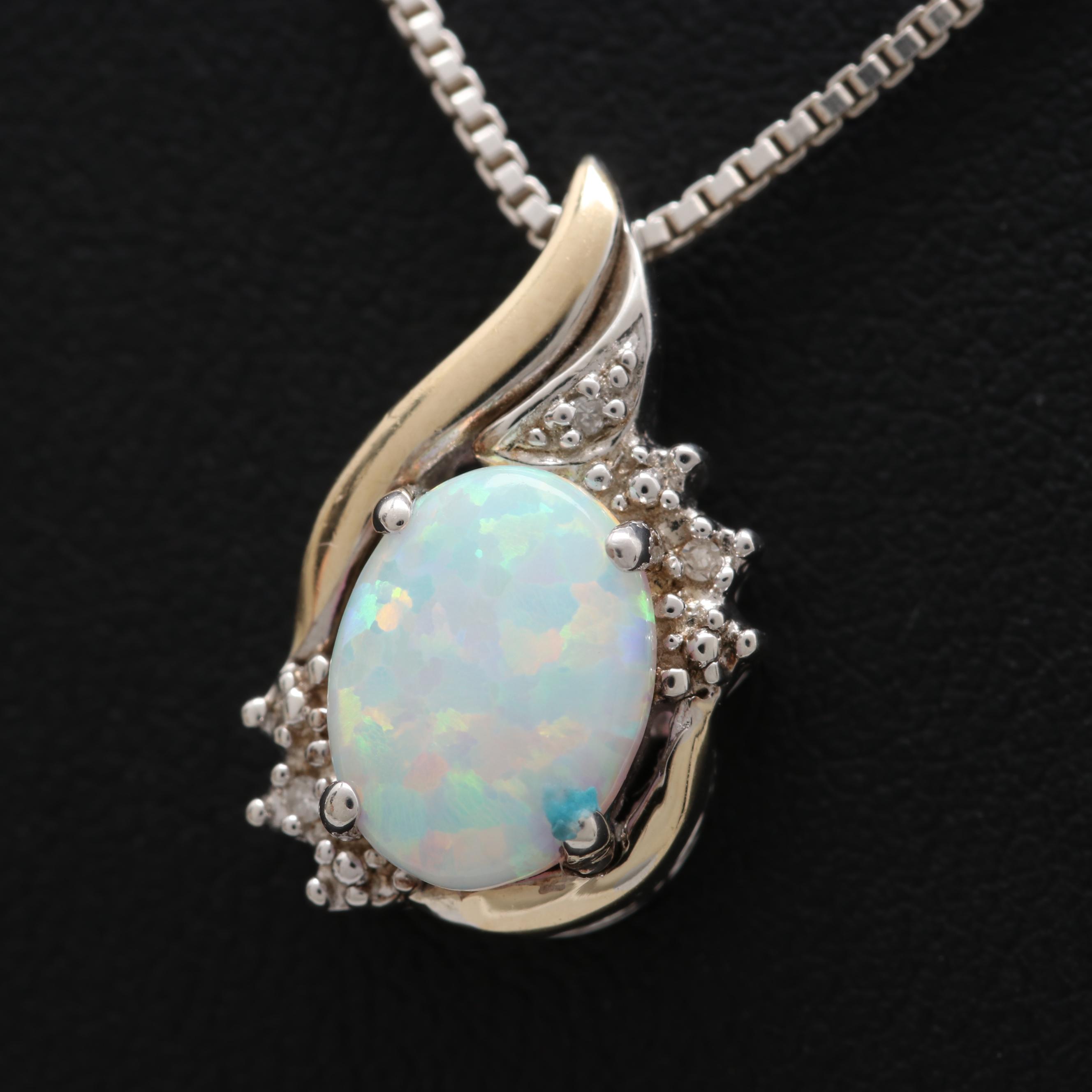 Alwand Vahan Sterling Silver and 10K Gold Synthetic Opal and Diamond Necklace