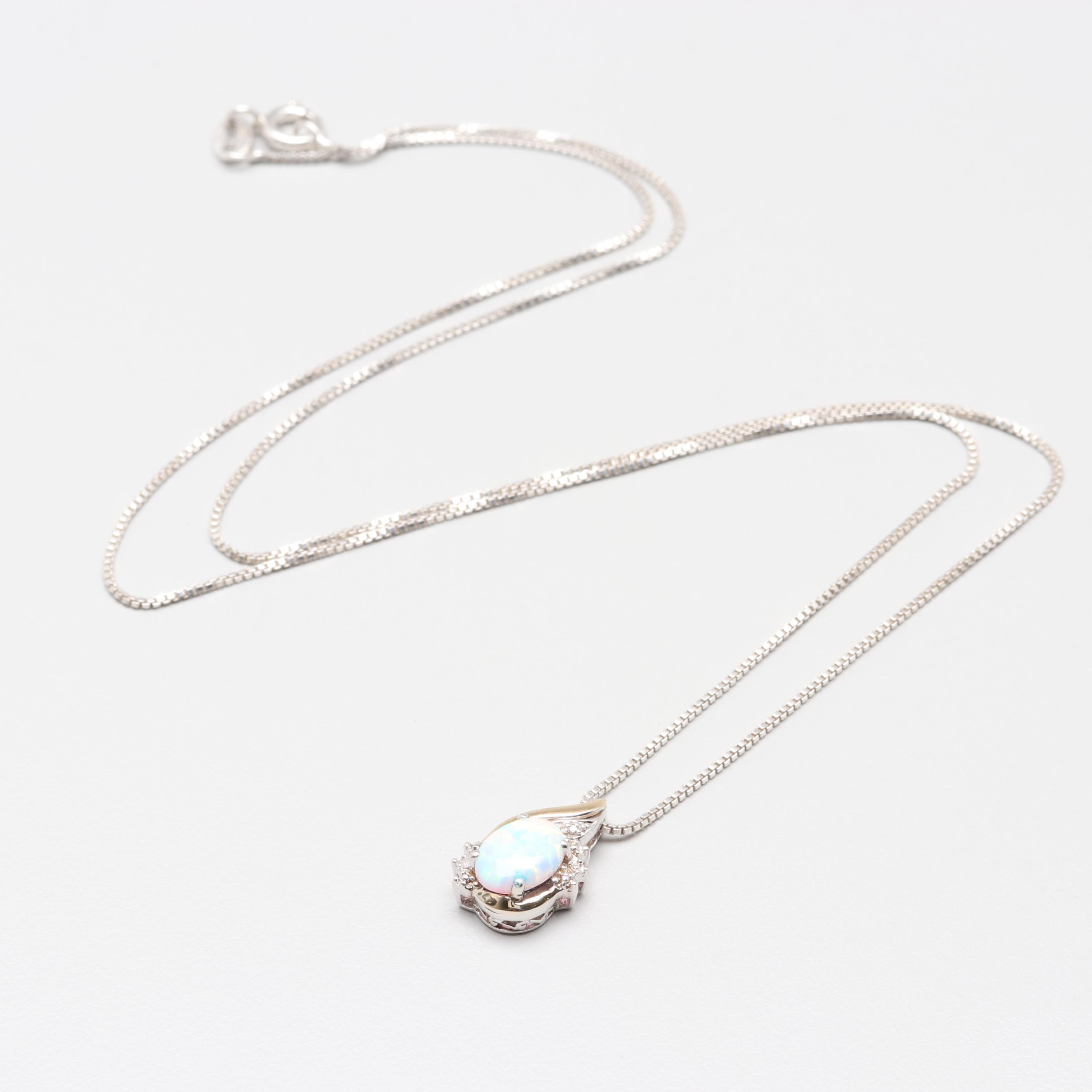 Alwand Vahan Sterling Silver and 10K Gold Synthetic Opal and Diamond Necklace