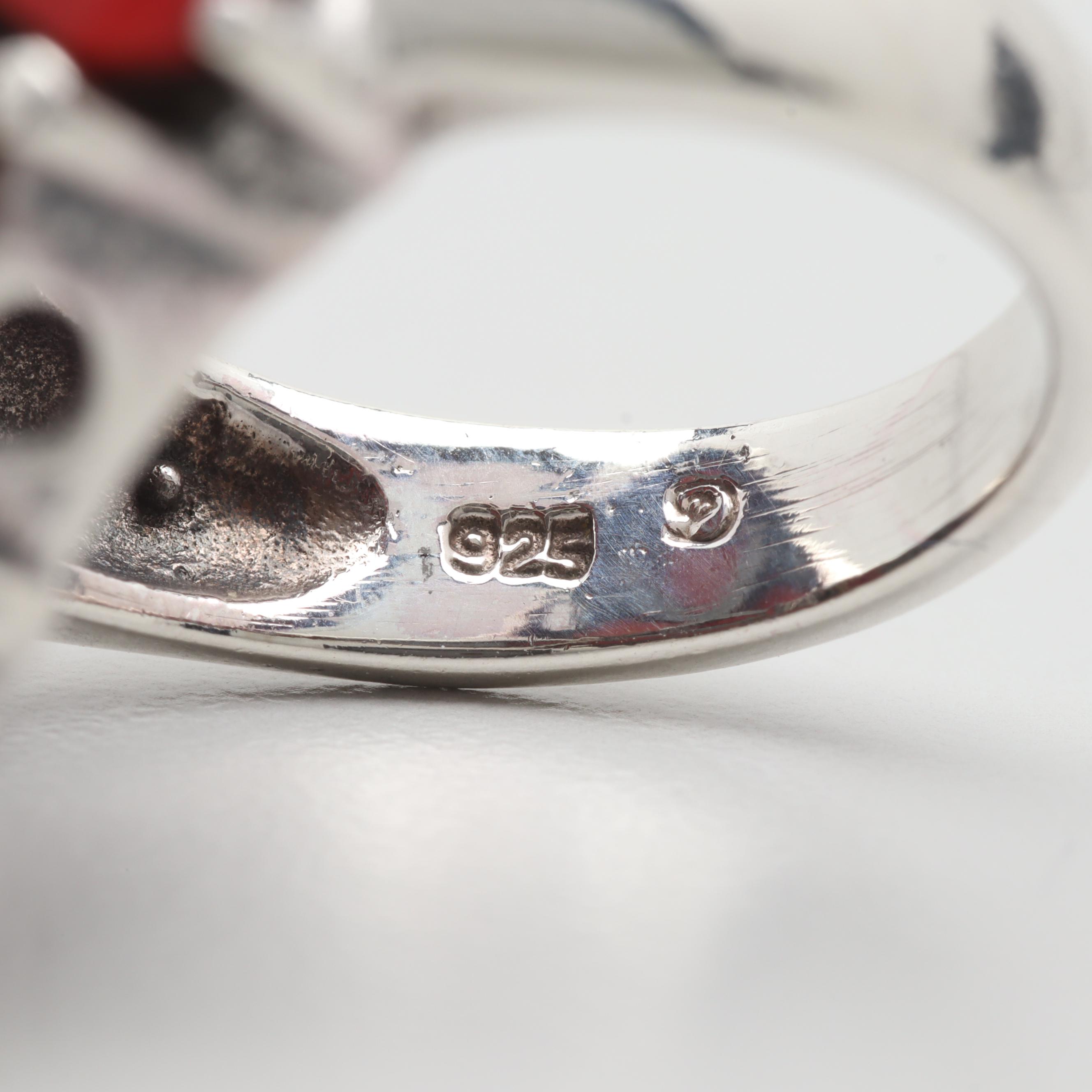 Sterling Silver Imitation Coral and Resin Ring