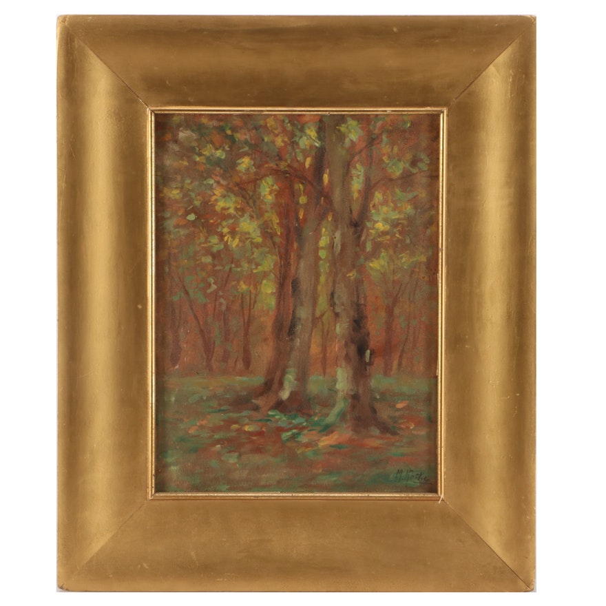 Martin Rettig Oil Painting of  Woodland Interior