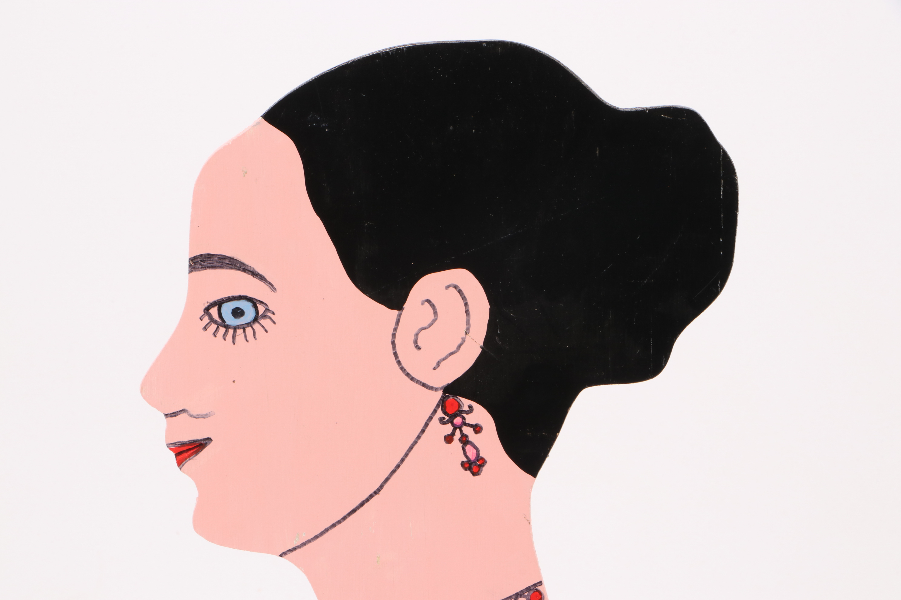 Howard Finster 1993 Painted Wooden Cutout Folk Art Woman's Portrait