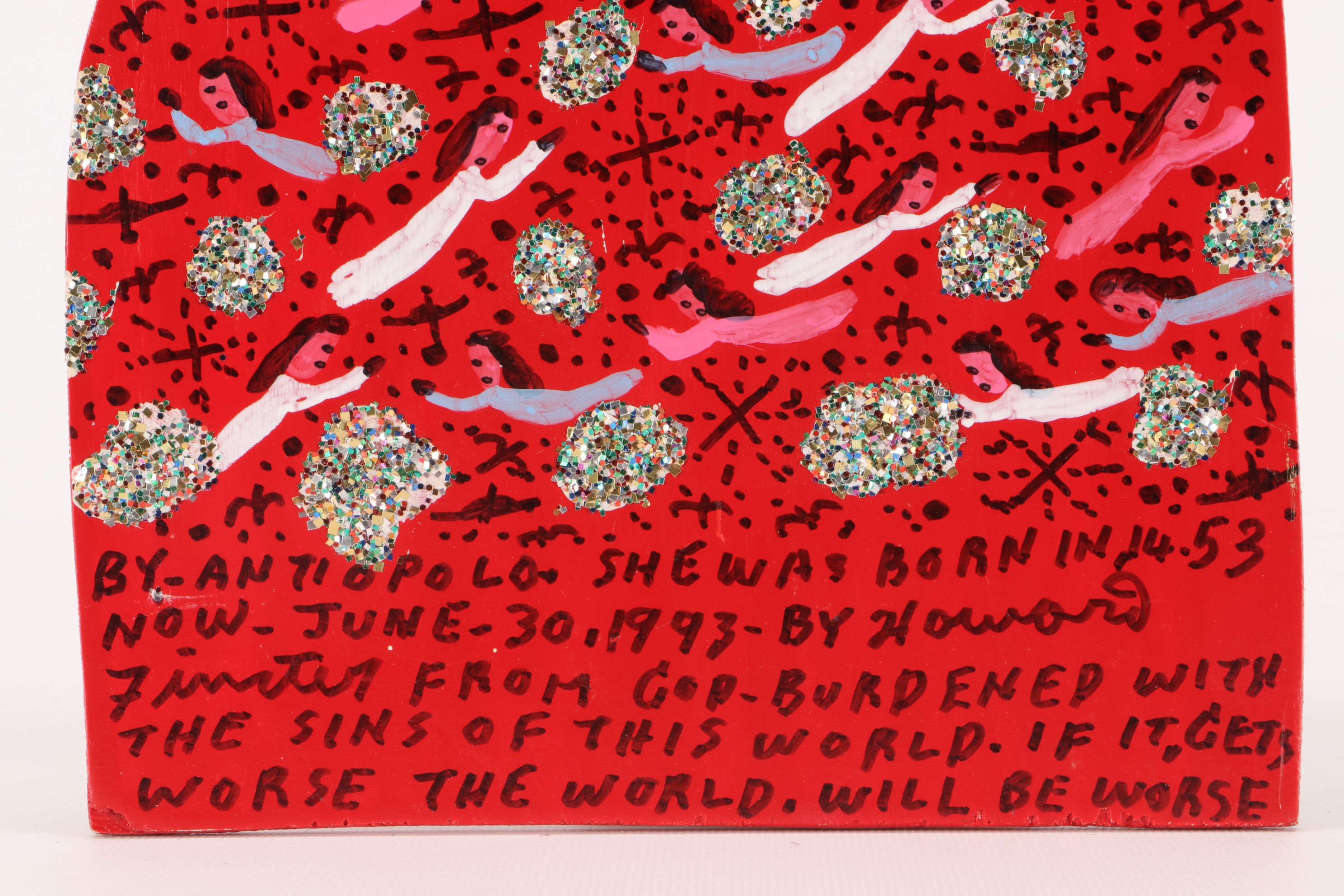 Howard Finster 1993 Painted Wooden Cutout Folk Art Woman's Portrait