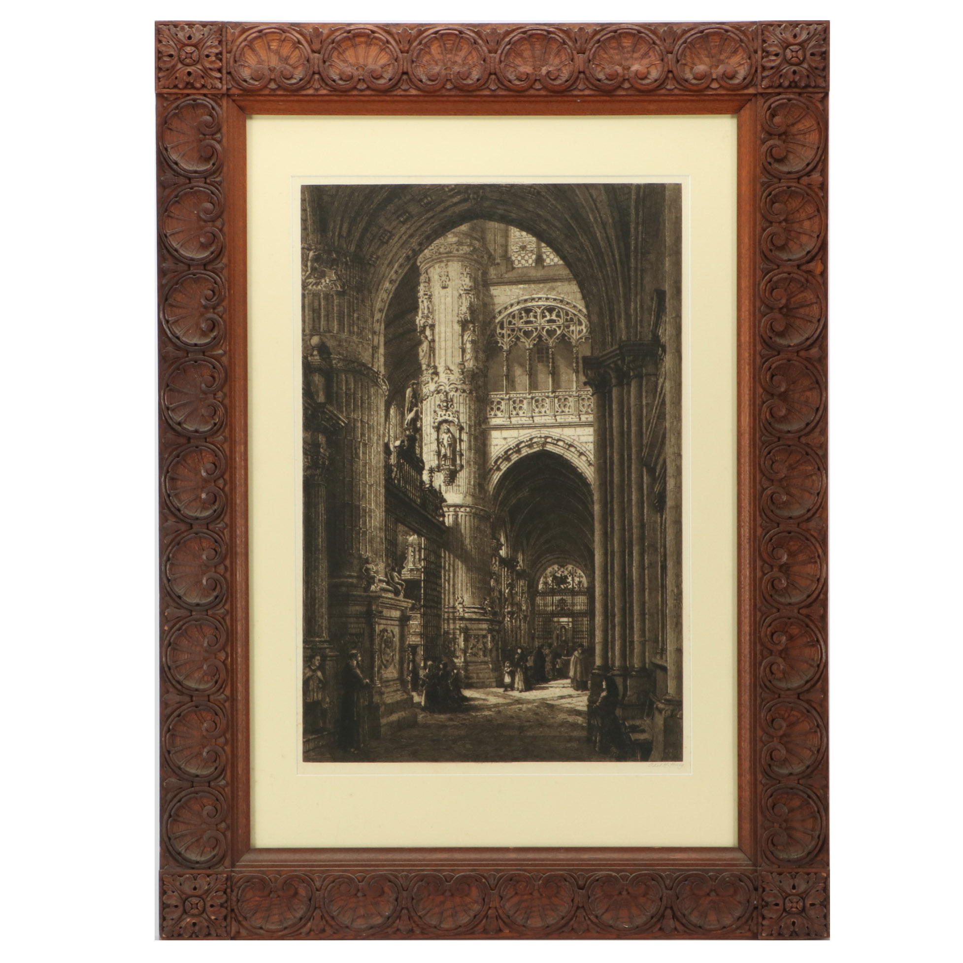 Axel Heman Haig Etching with Aquatint of Cathedral Interior