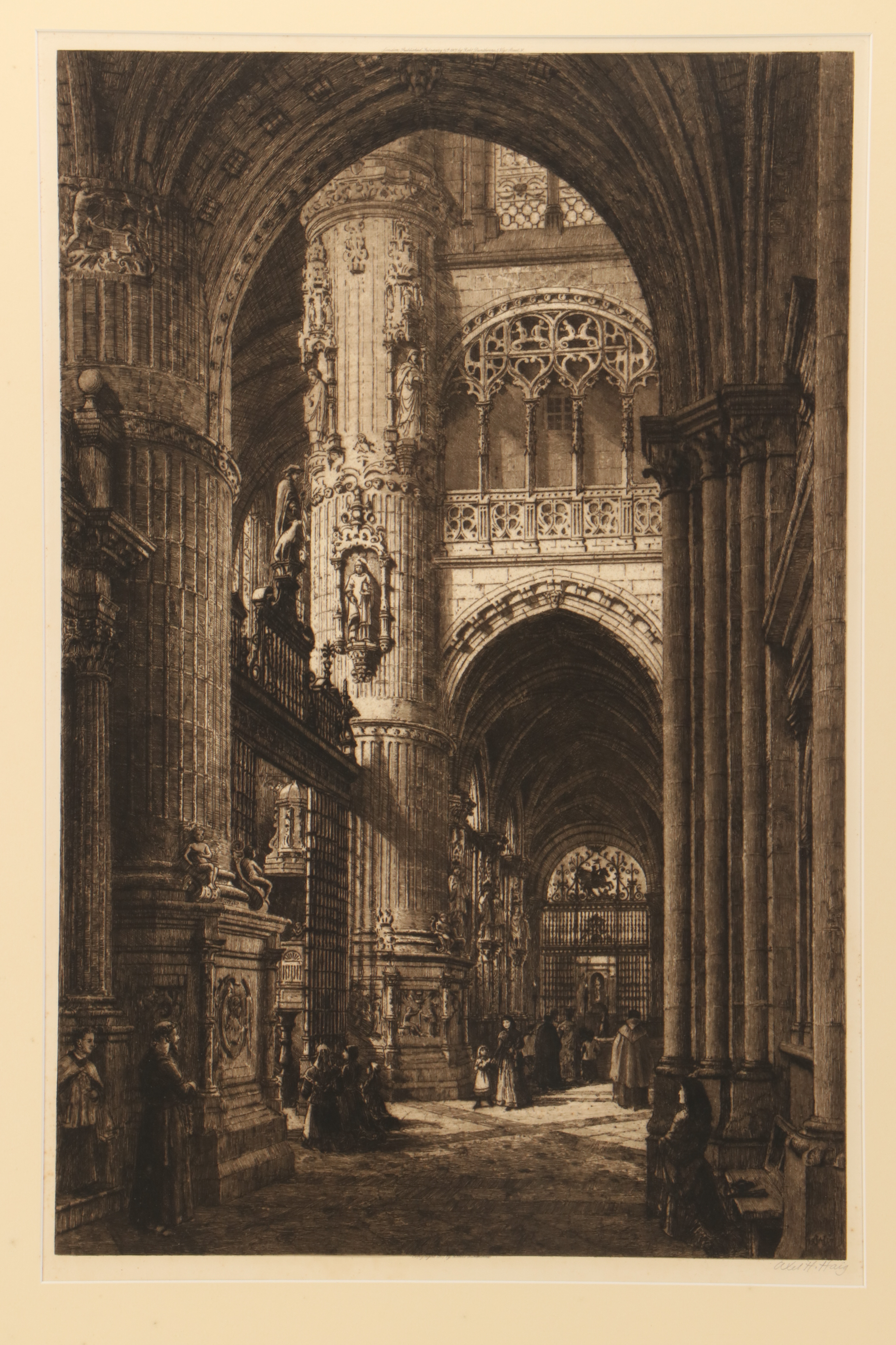 Axel Heman Haig Etching with Aquatint of Cathedral Interior