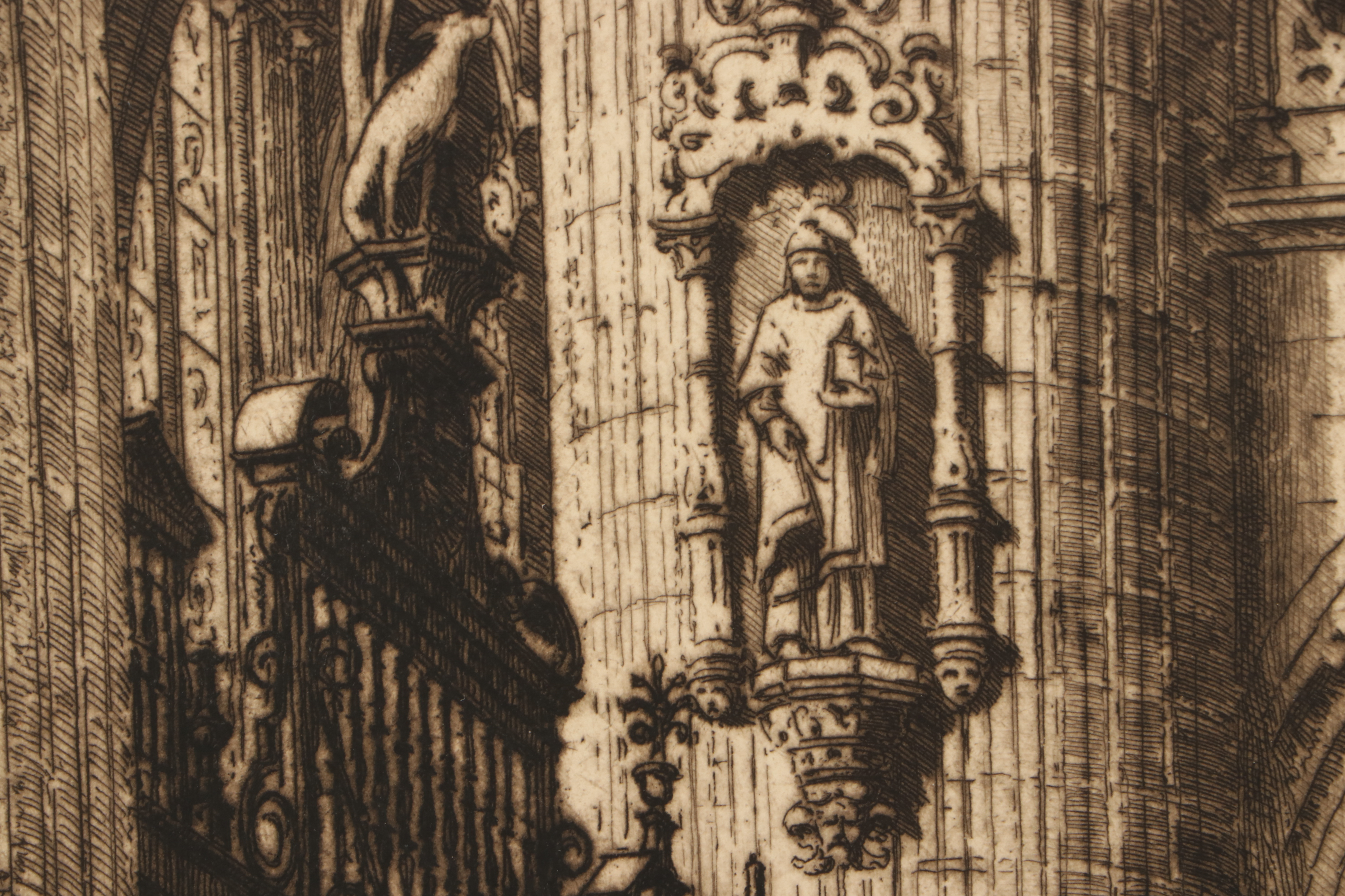 Axel Heman Haig Etching with Aquatint of Cathedral Interior
