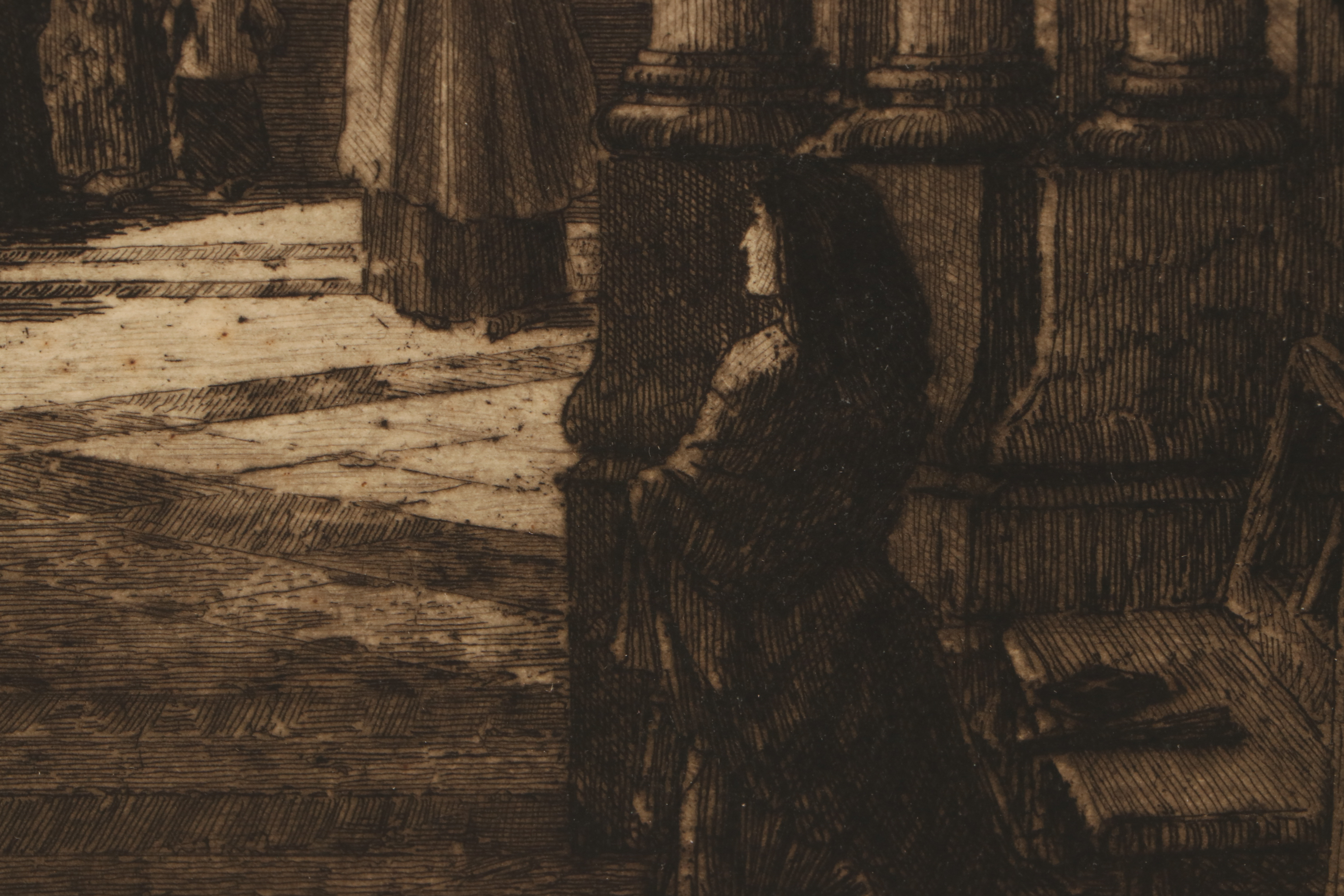 Axel Heman Haig Etching with Aquatint of Cathedral Interior